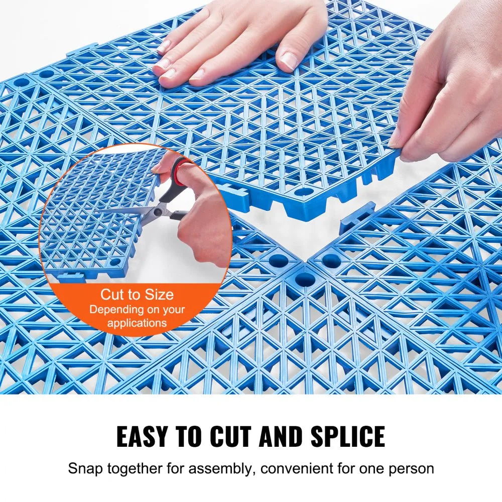 VEVOR Modular Interlocking Cushion, 55 Pack 12" x 12" Splicing Drainage Mats, Soft PVC Interlocking Drainage Floor Tiles, Non-Slip Drainage Holes for Restroom, Bathroom, Kitchen, Pool, Wet Areas, Blue