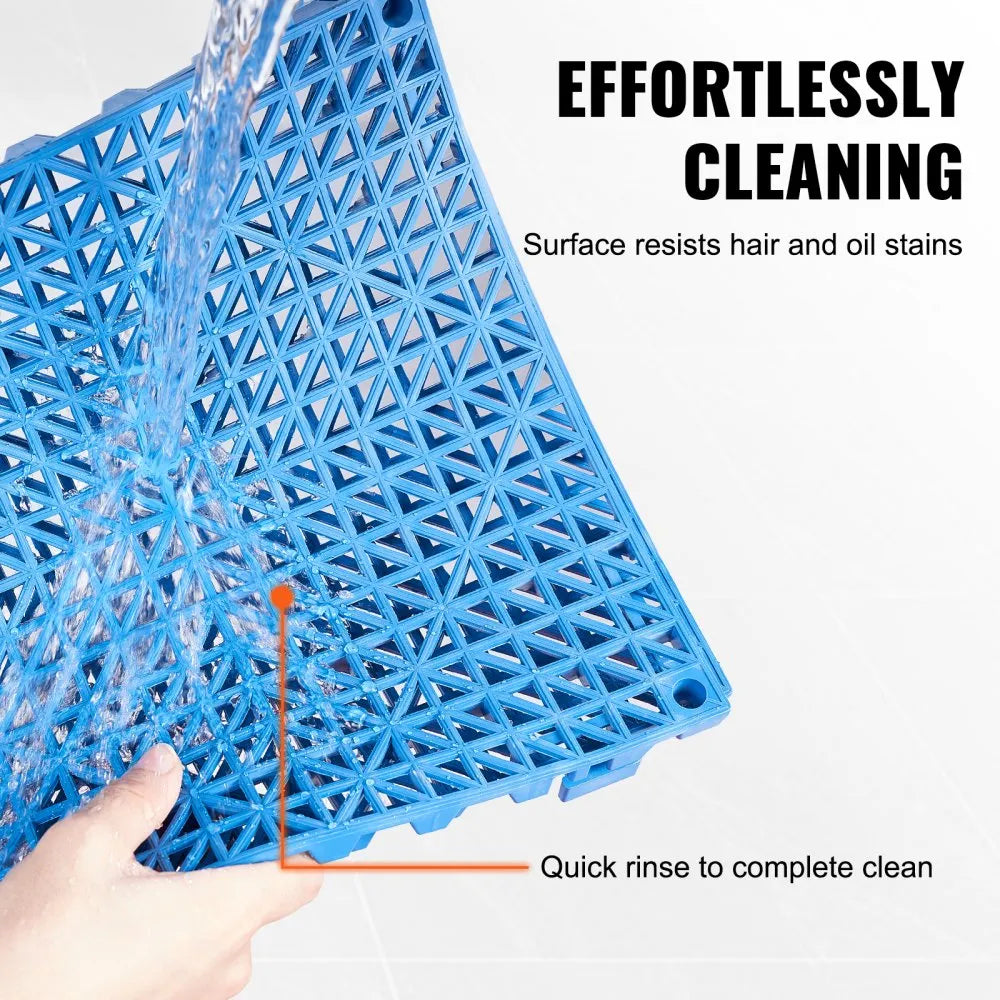 VEVOR Modular Interlocking Cushion, 55 Pack 12" x 12" Splicing Drainage Mats, Soft PVC Interlocking Drainage Floor Tiles, Non-Slip Drainage Holes for Restroom, Bathroom, Kitchen, Pool, Wet Areas, Blue