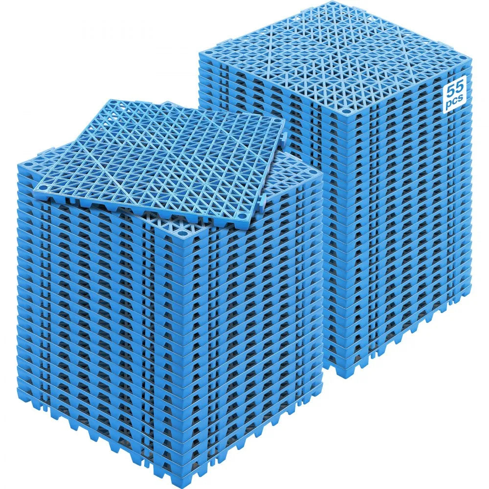 VEVOR Modular Interlocking Cushion, 55 Pack 12" x 12" Splicing Drainage Mats, Soft PVC Interlocking Drainage Floor Tiles, Non-Slip Drainage Holes for Restroom, Bathroom, Kitchen, Pool, Wet Areas, Blue