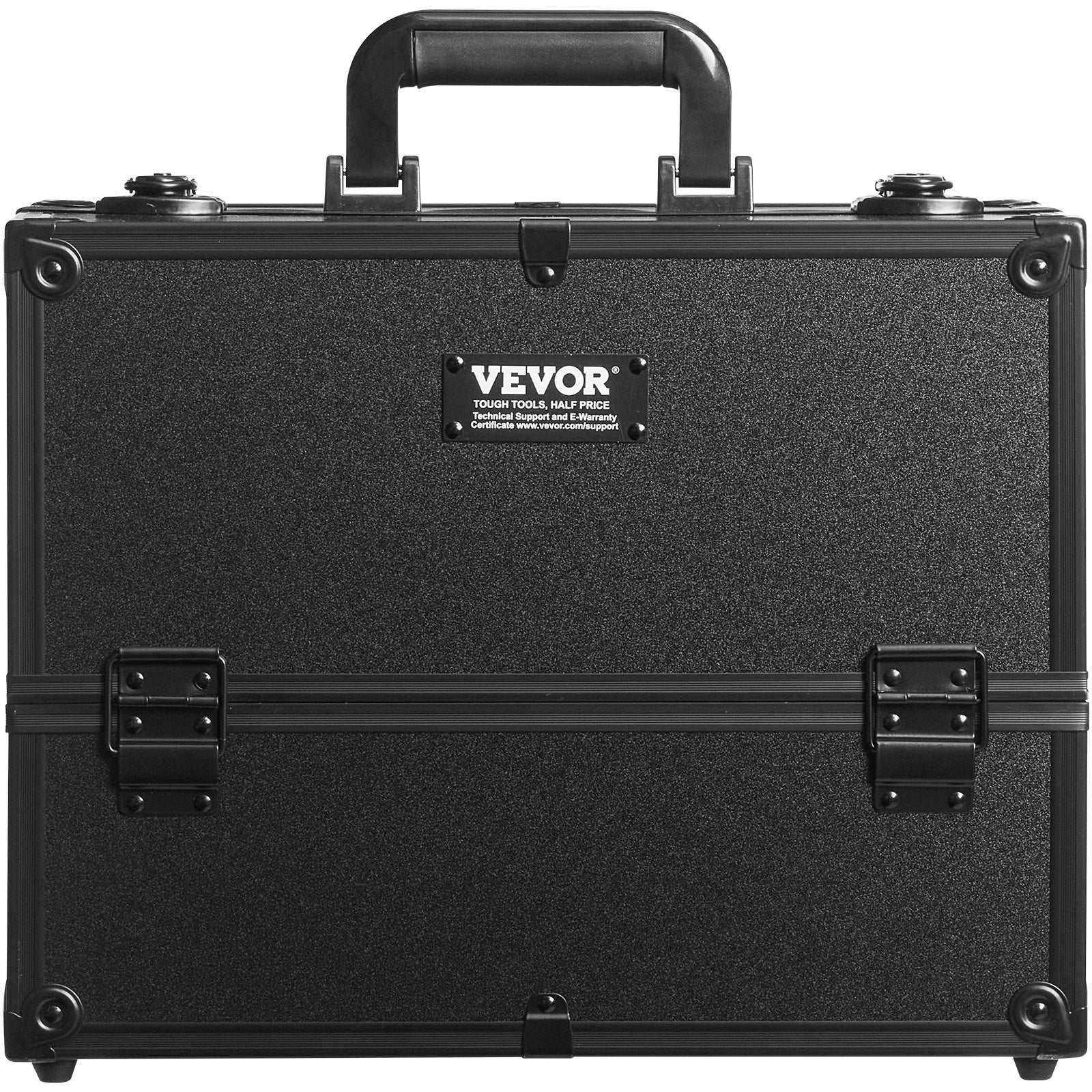 VEVOR Makeup Train Case 14.6 inch Large Portable Cosmetic Case, 6 Tier Trays Professional Makeup Storage Organizer Box Make Up Carrier with Handle And Strap Travel Case for Women and Girls - Black
