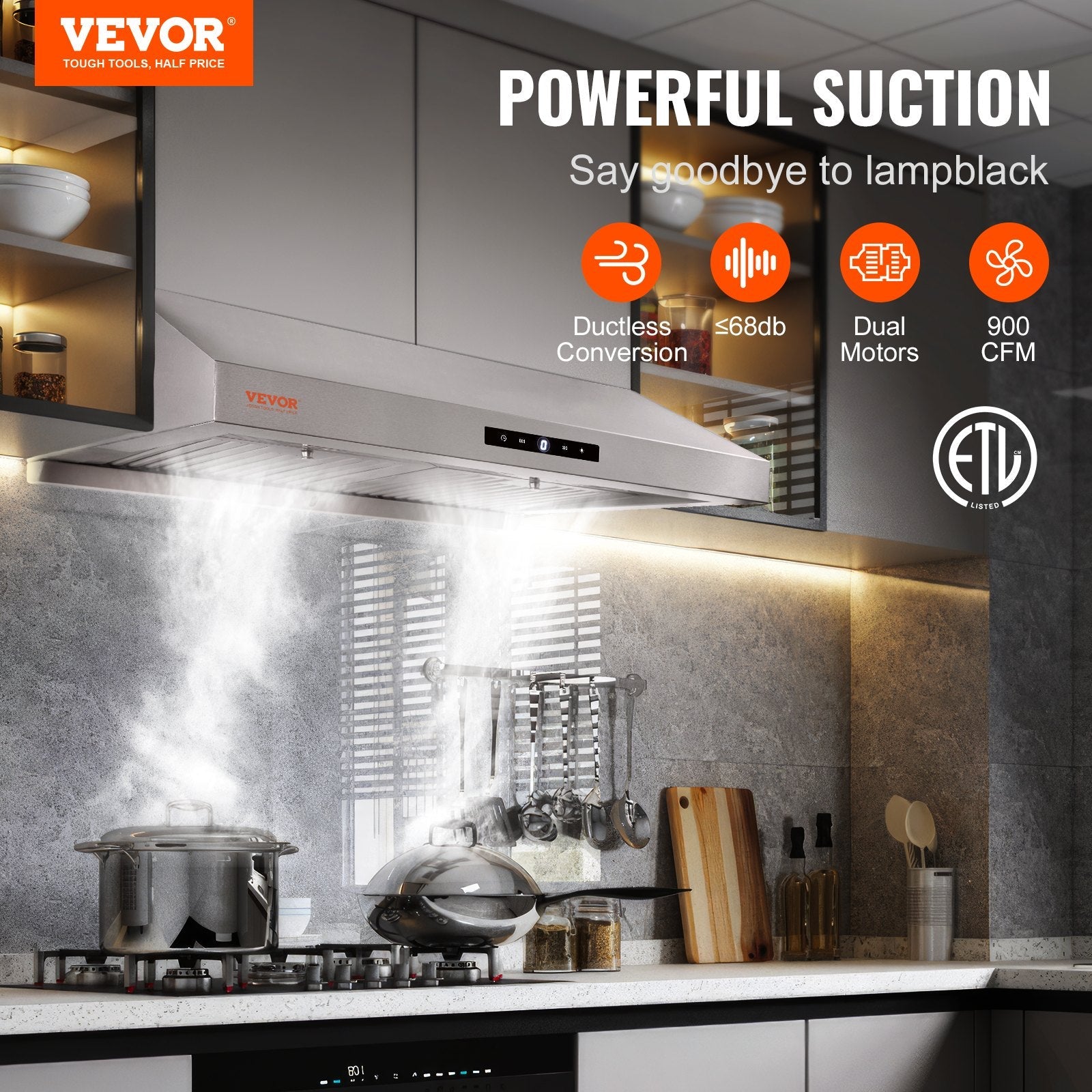 VEVOR 30" Under Cabinet Range Hood Ductless Kitchen Vent Stainless Steel LED