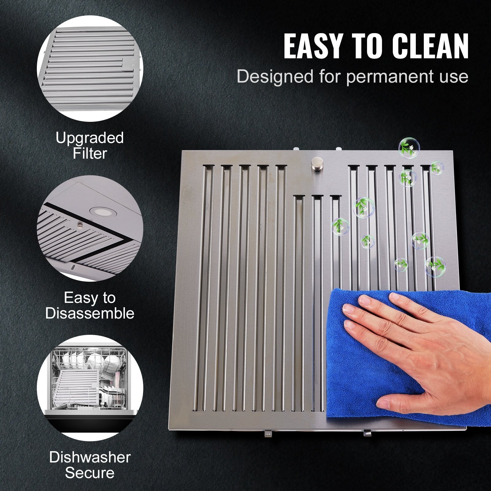 VEVOR 30" Under Cabinet Range Hood Ductless Kitchen Vent Stainless Steel LED