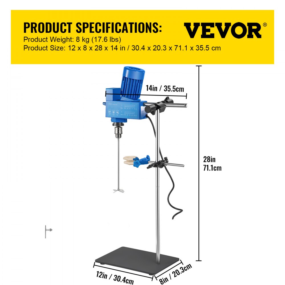 VEVOR 20L Electric Overhead Stirrer Mixer 2000RPM Digital Overhead Stirrer Mixer 200W Lab Mixer Blender Variable Speed Electric Overhead Mixer
