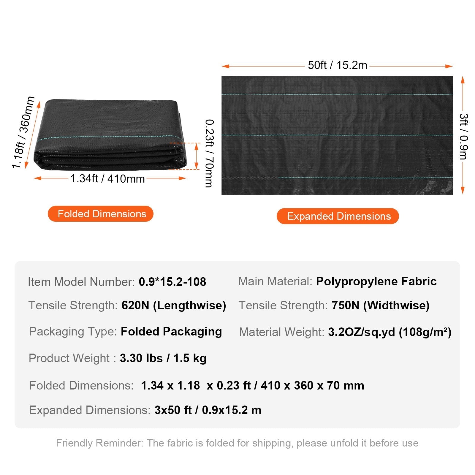 VEVOR Weed Barrier Landscape Fabric 3*50FT Heavy Duty Woven PP Weed Control Mat