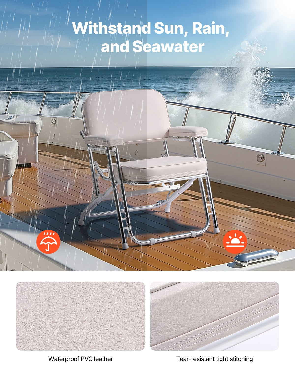 VEVOR Folding Deck Chair Boat Seat with Aluminum Alloy Frame Non-slip Foot Pads