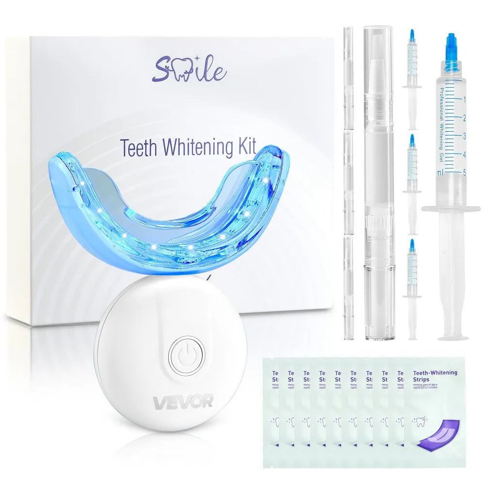 Teeth Whitening Kit with LED Light, 28/32 LED Accelerator Lights, Whitening Gel Syringe, Desensitizing Gel, and U-Shaped Tray, Wireless Portable Kit Fast and Effectively Removes Stubborn Stains