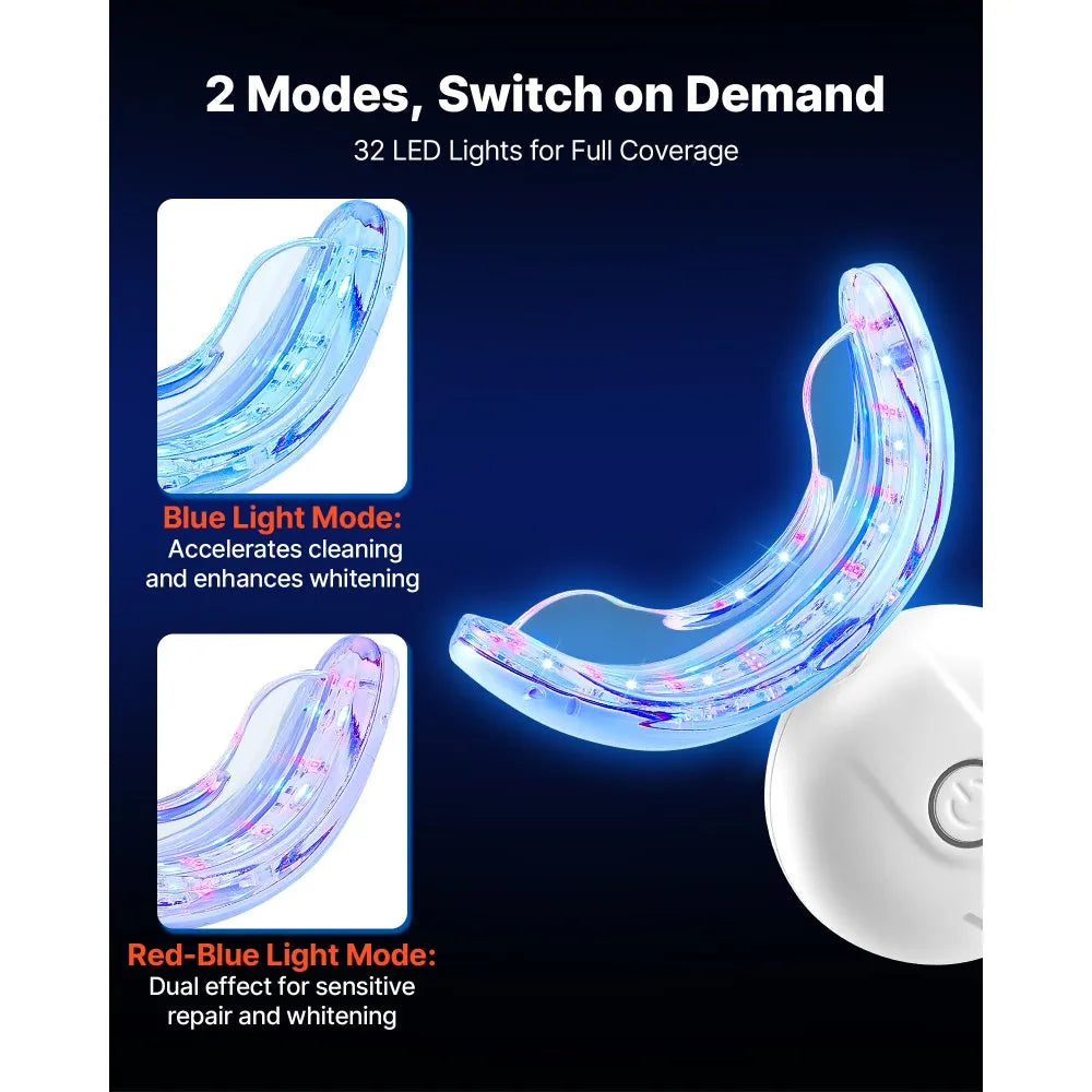 Teeth Whitening Kit with LED Light, 28/32 LED Accelerator Lights, Whitening Gel Syringe, Desensitizing Gel, and U-Shaped Tray, Wireless Portable Kit Fast and Effectively Removes Stubborn Stains