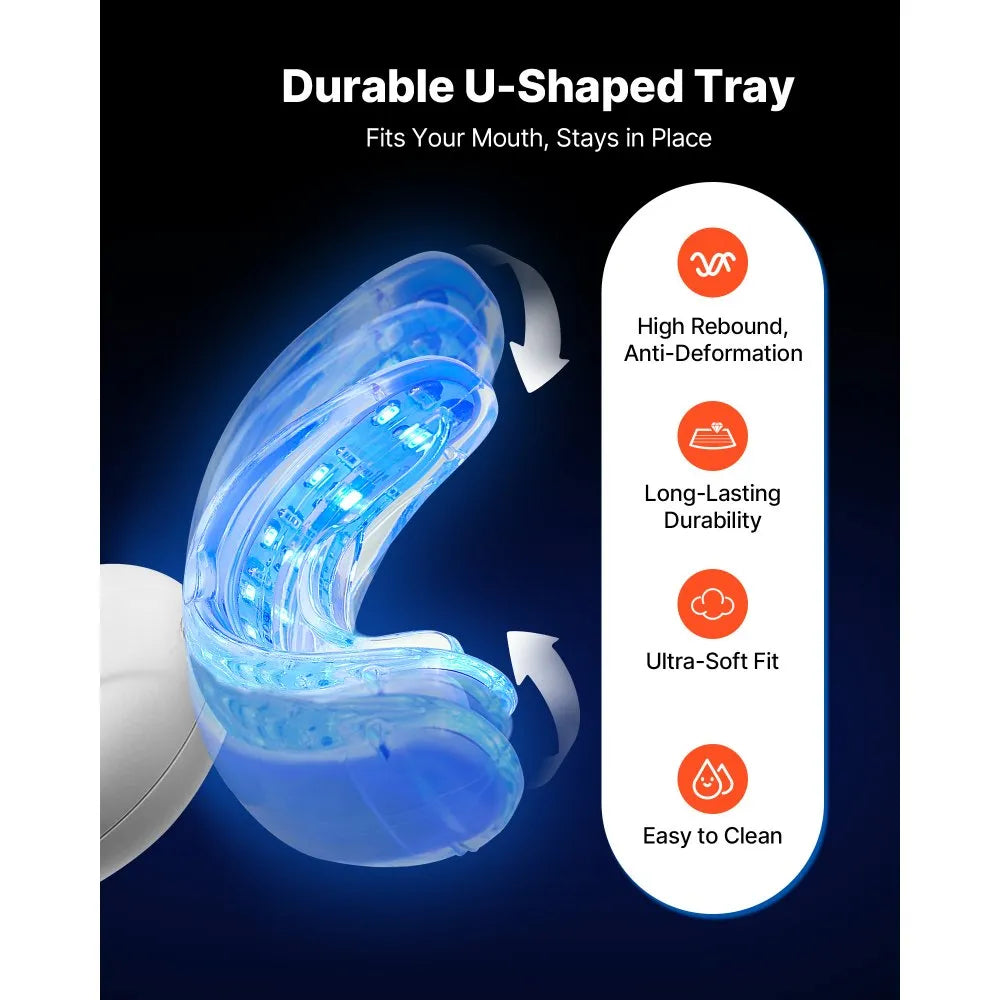 Teeth Whitening Kit with LED Light, 28/32 LED Accelerator Lights, Whitening Gel Syringe, Desensitizing Gel, and U-Shaped Tray, Wireless Portable Kit Fast and Effectively Removes Stubborn Stains