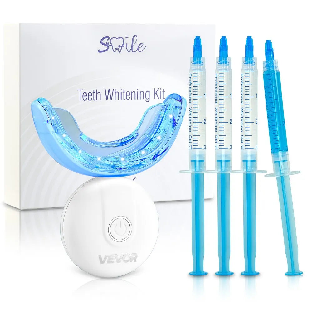 Teeth Whitening Kit with LED Light, 28/32 LED Accelerator Lights, Whitening Gel Syringe, Desensitizing Gel, and U-Shaped Tray, Wireless Portable Kit Fast and Effectively Removes Stubborn Stains