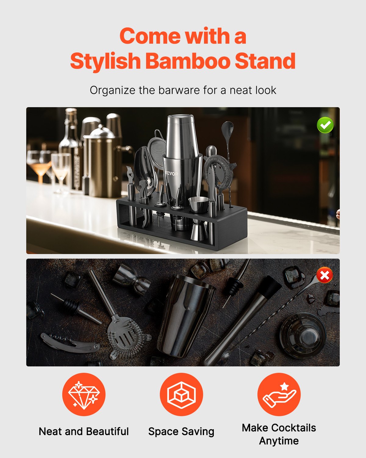 VEVOR Cocktail Shaker Set 13Pcs Bartender Kit Stainless Steel Bar Tools Gunmetal