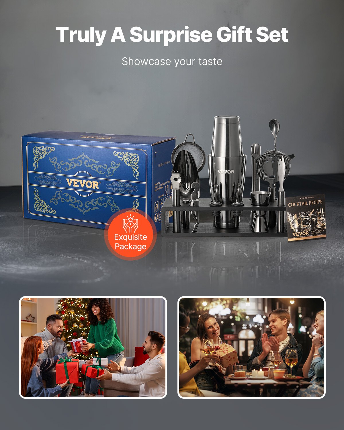 VEVOR Cocktail Shaker Set 13Pcs Bartender Kit Stainless Steel Bar Tools Gunmetal