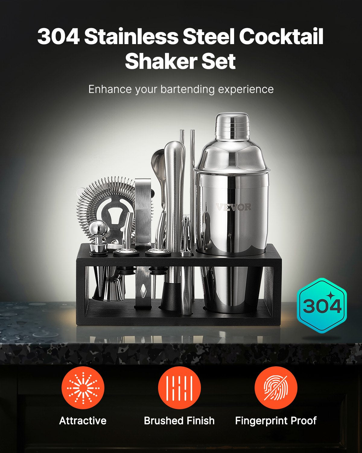 VEVOR Cocktail Shaker Set 13 Pcs Bar Tools Stainless Steel Bartender Kit Silver