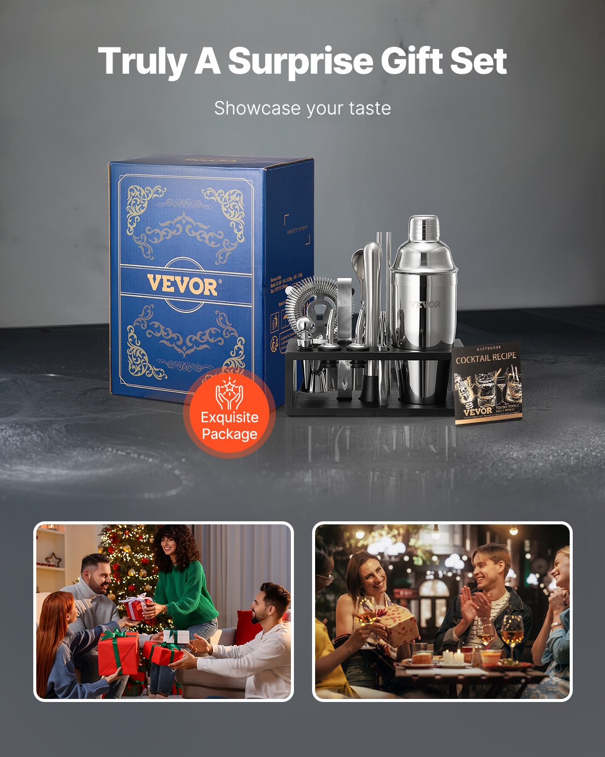 VEVOR Cocktail Shaker Set 13 Pcs Bar Tools Stainless Steel Bartender Kit Silver