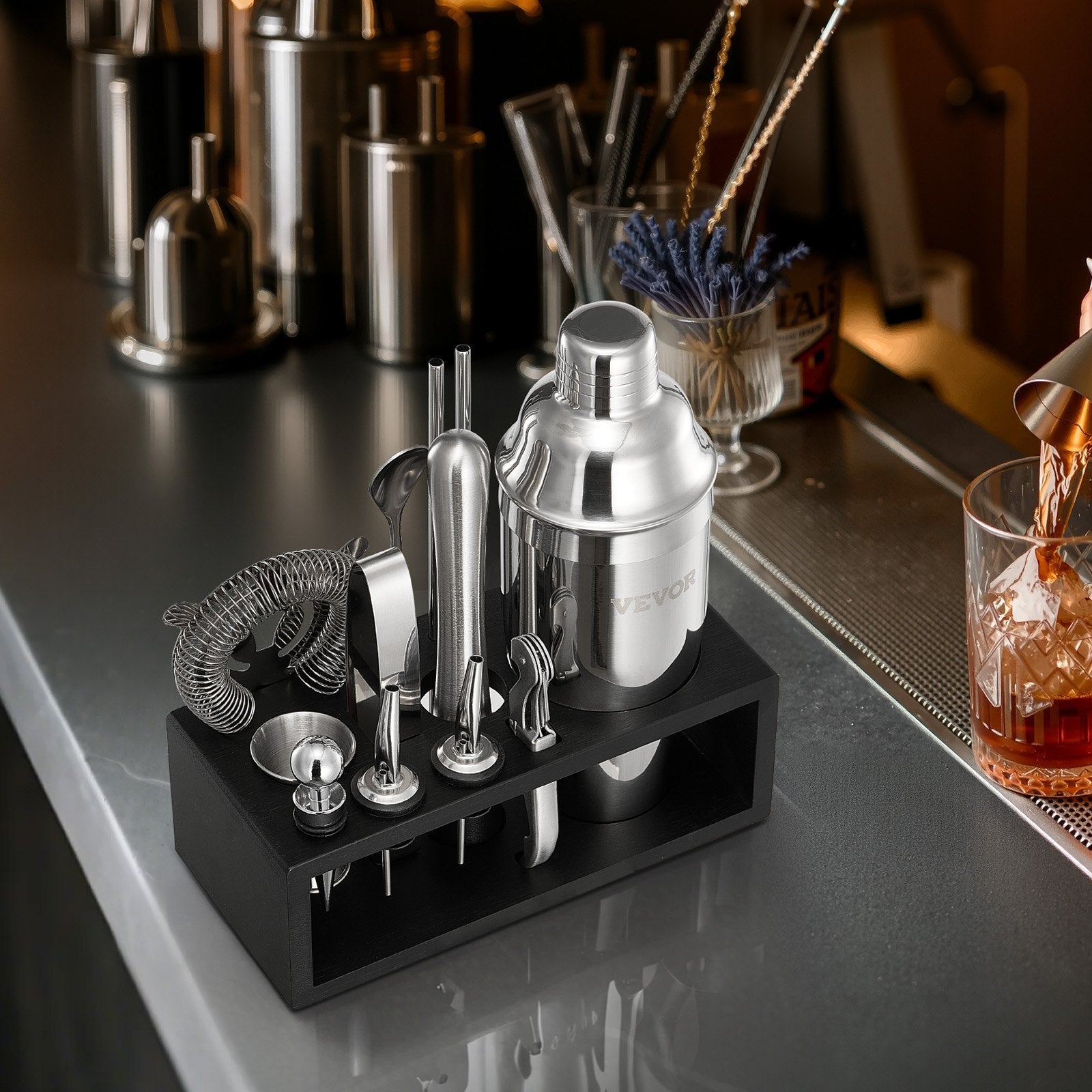 VEVOR Cocktail Shaker Set 13 Pcs Bar Tools Stainless Steel Bartender Kit Silver