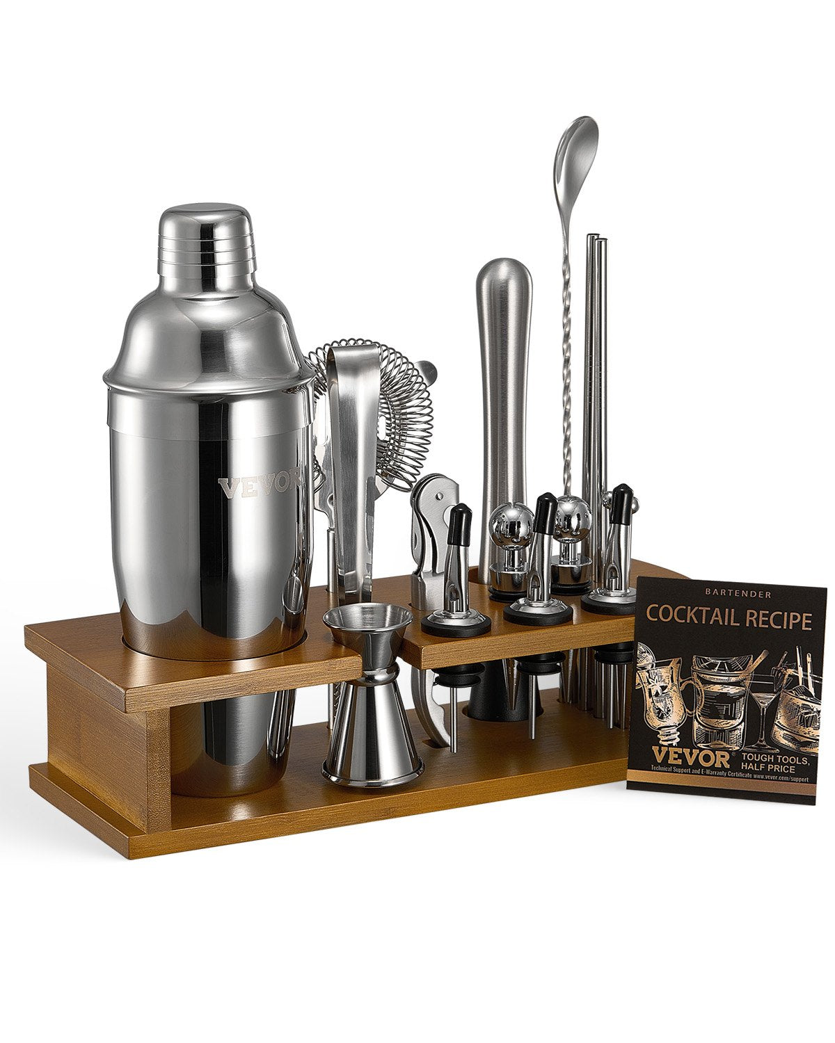 VEVOR Cocktail Shaker Set 18 Pcs Bartender Kit Stainless Steel Bar Tools Silver