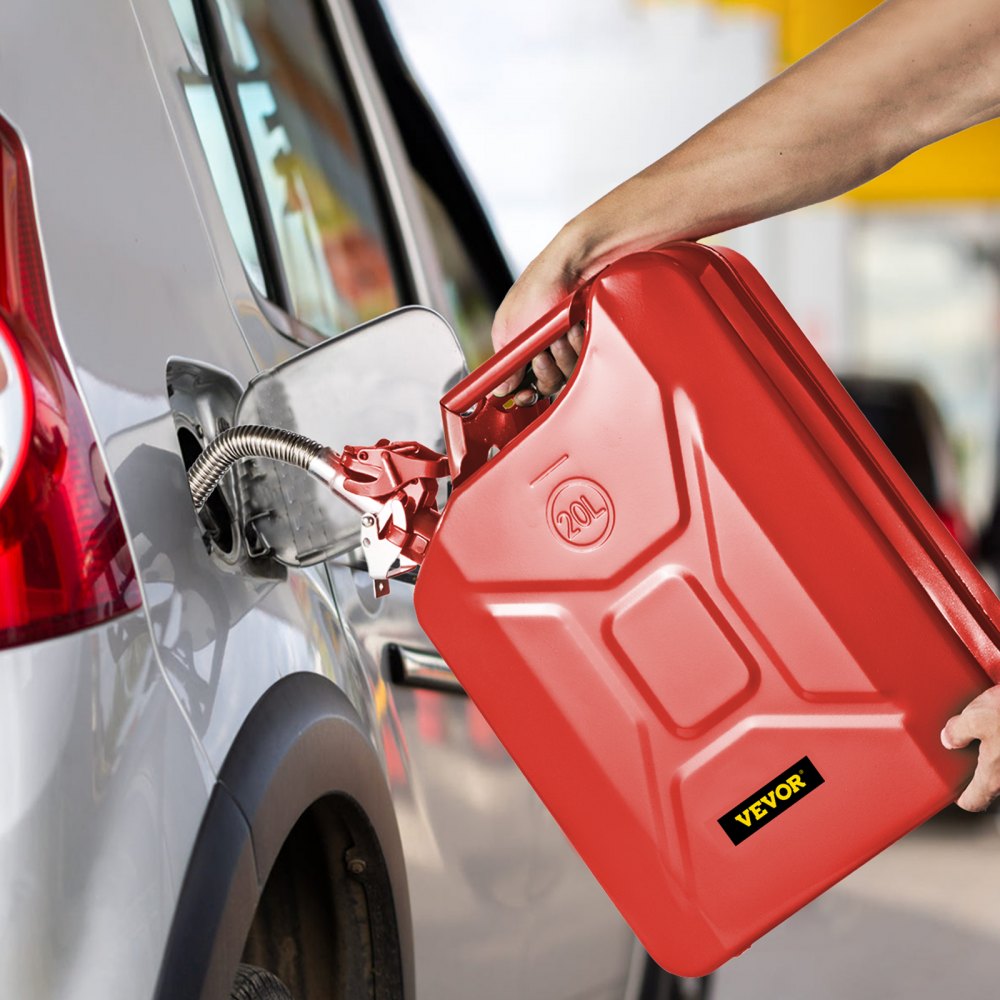 VEVOR Fuel Can, 5.3 Gallon / 20 L Portable Gas Can with Flexible Spout System, Rustproof ? Heat-resistant Steel Fuel Tank for Cars Trucks Equipment, Red