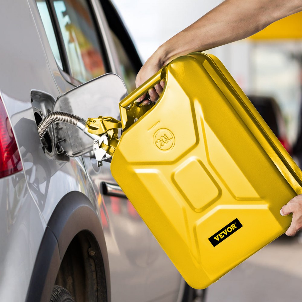 VEVOR Jerry Fuel Can, 5.3 Gallon / 20 L Portable Jerry Gas Can with Flexible Spout System, Rustproof ? Heat-resistant Steel Fuel Tank for Cars Trucks Equipment, Yellow