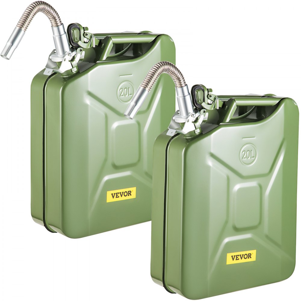 VEVOR Jerry Fuel Can, 5.3 Gallon / 20 L Portable Jerry Gas Can with Flexible Spout System, Rustproof ? Heat-resistant Steel Fuel Tank for Cars Trucks Equipment, 2PCS Green