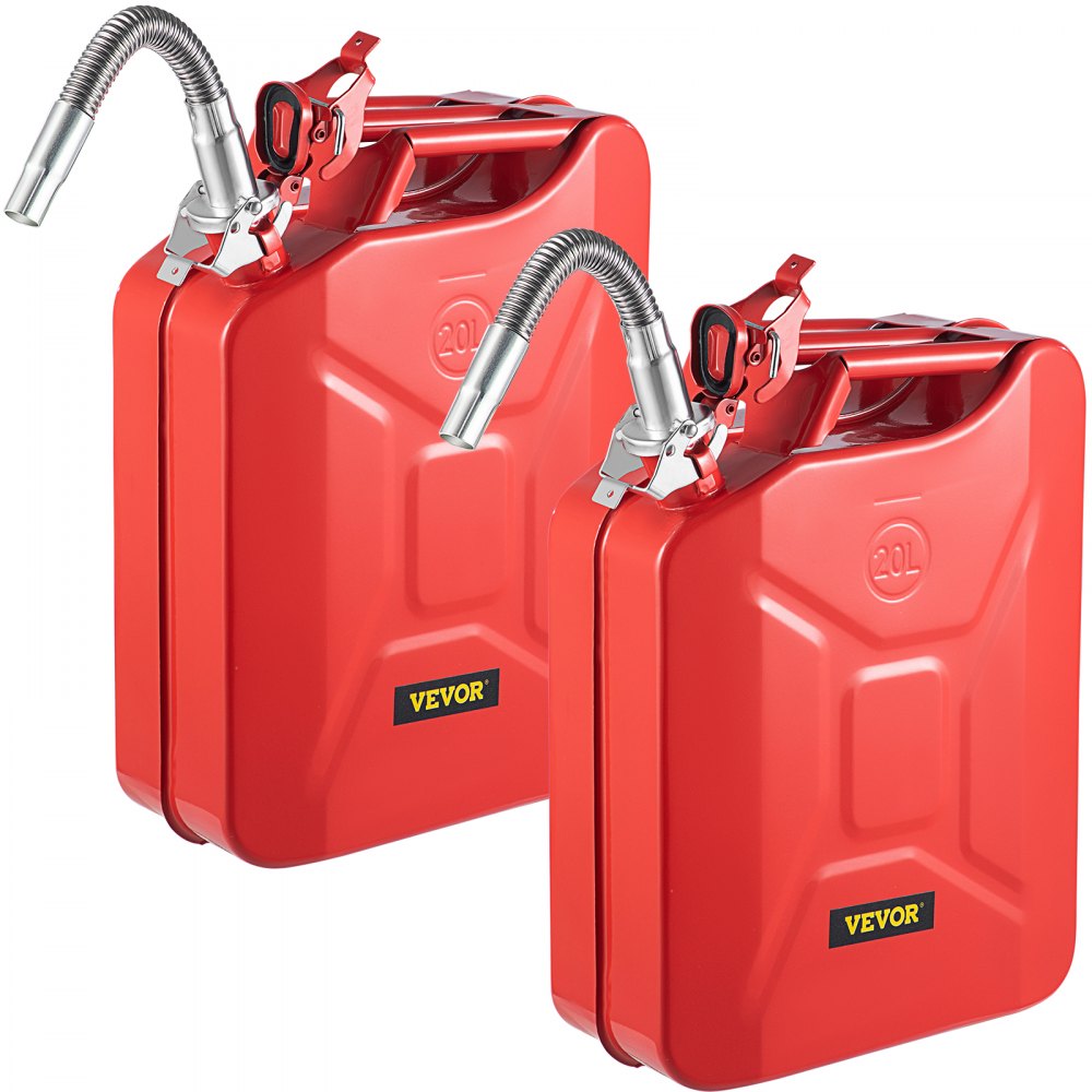 VEVOR Jerry Fuel Can, 5.3 Gallon / 20 L Portable Jerry Gas Can with Flexible Spout System, Rustproof ? Heat-resistant Steel Fuel Tank for Cars Trucks Equipment, 2PCS Red