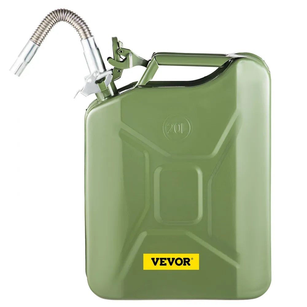 VEVOR Fuel Can, 5.3 Gallon / 20 L Portable Gas Can with Flexible Spout System, Rustproof & Heat-resistant Steel Fuel Tank for Cars Trucks Equipment, Green