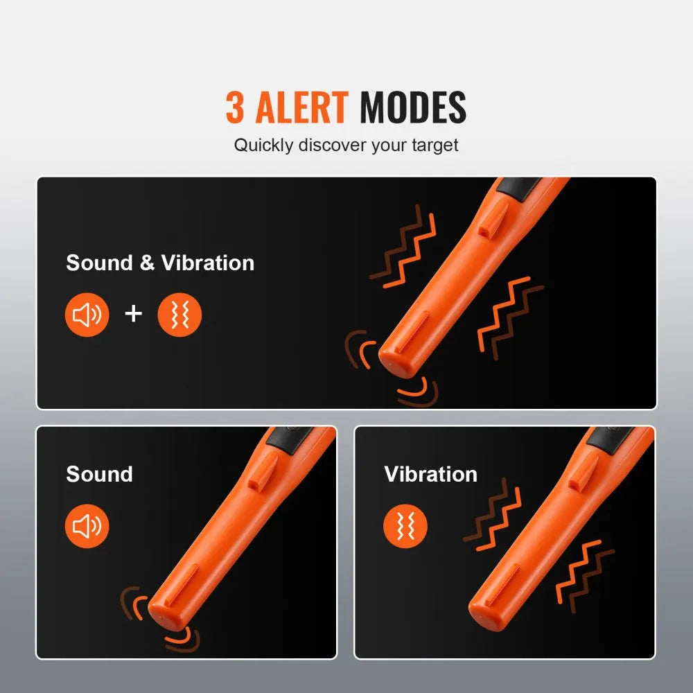 VEVOR Metal Detector Pinpointer, IP68 Fully Waterproof Handheld Pin Pointer Wand, 4.5" Detection Depth, 3 Modes, Professional Treasure Hunting Probe with Holster and 9V Battery, for Adults and Kids