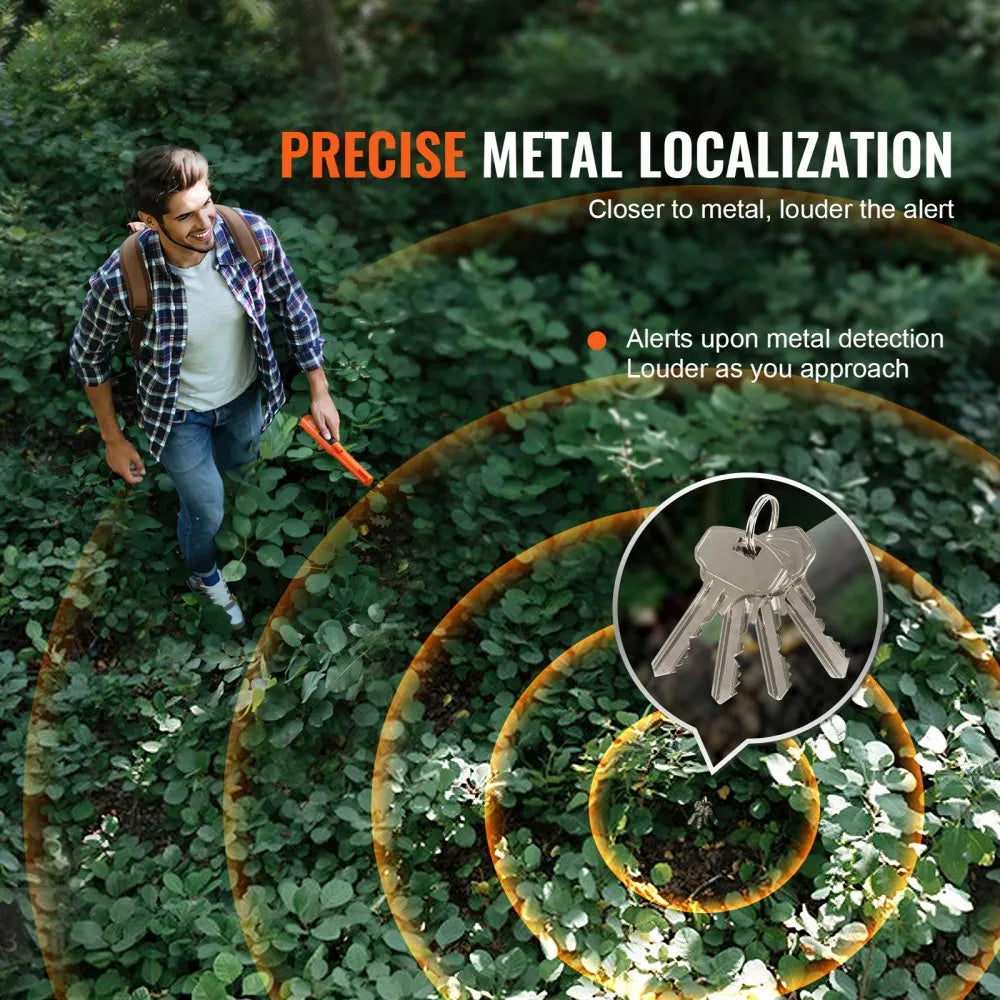 VEVOR Metal Detector Pinpointer, IP68 Fully Waterproof Handheld Pin Pointer Wand, 4.5" Detection Depth, 3 Modes, Professional Treasure Hunting Probe with Holster and 9V Battery, for Adults and Kids