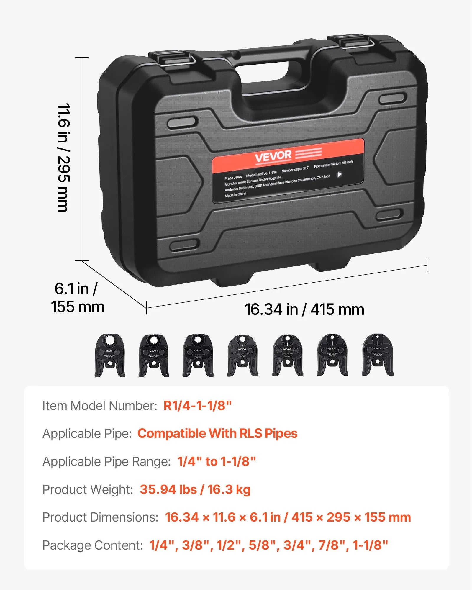 VEVOR RLS Press Jaws 7PCS Pressing Jaws 1/4" to 1-1/8" for Standard Press Tools