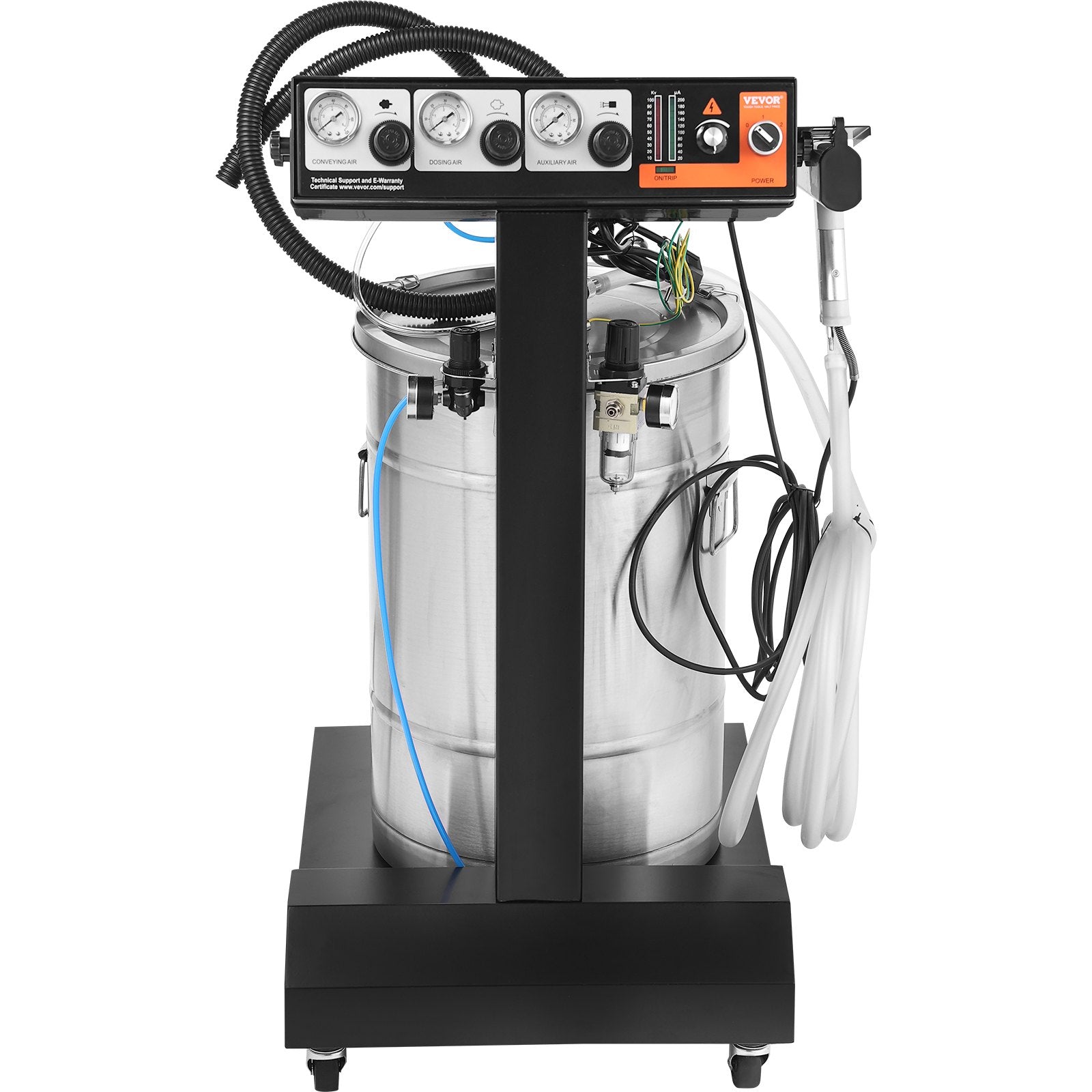 VEVOR Powder Coating System, 50 W 100KV Electrostatic Output Powder Coating Kit with 50L Powder Hopper, 450g Per Minute Powder Coating Machine with Spray Gun and Trolley Base, for Indoor and Outdoor