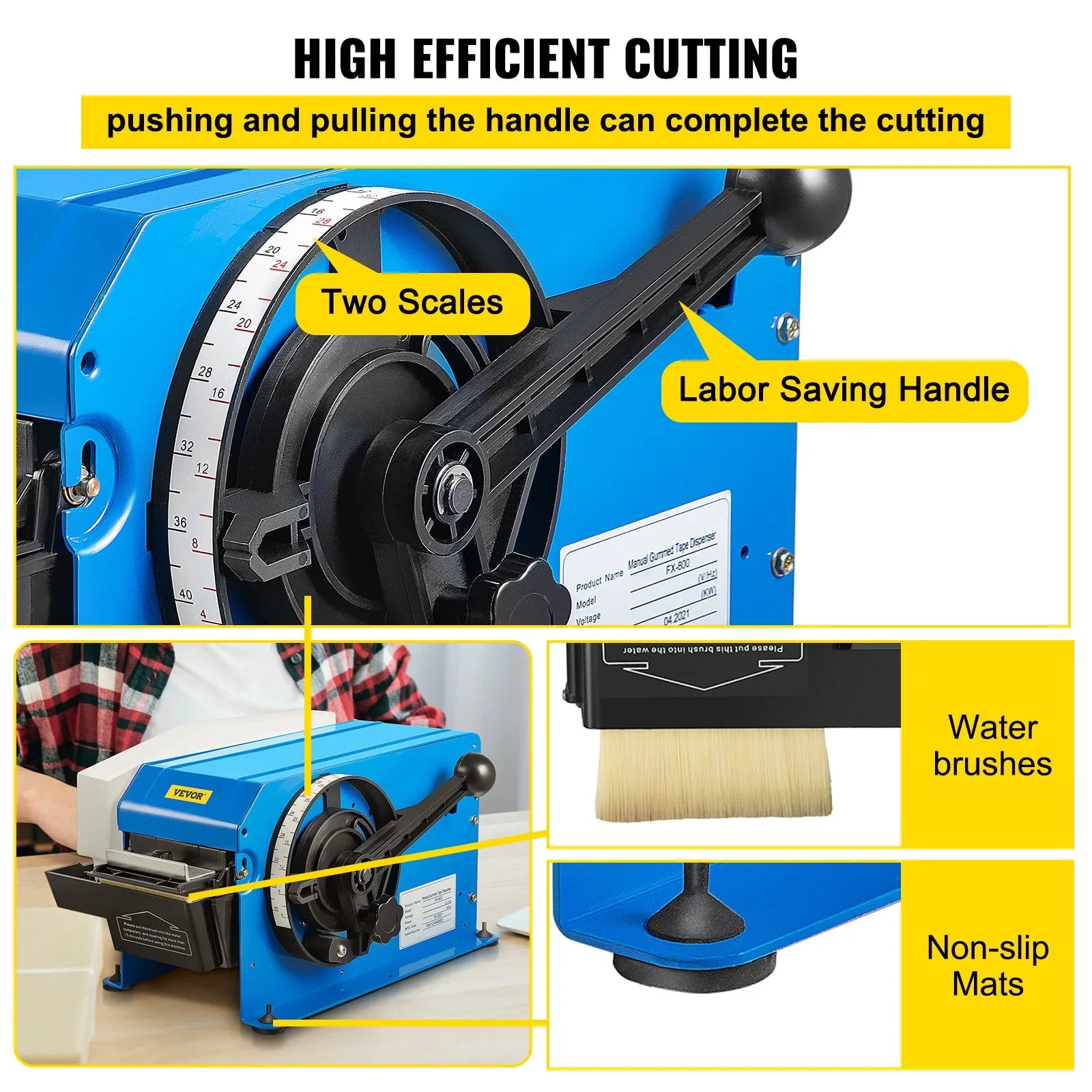 VEVOR Tape Dispenser, Maximum 39.4" x 3.94" Tape, Adjustable Length, Width & Water Level, Manual Water-Activated Tape Dispenser w/ Water Brush, Carton Packaging for Express Box, Gift Box