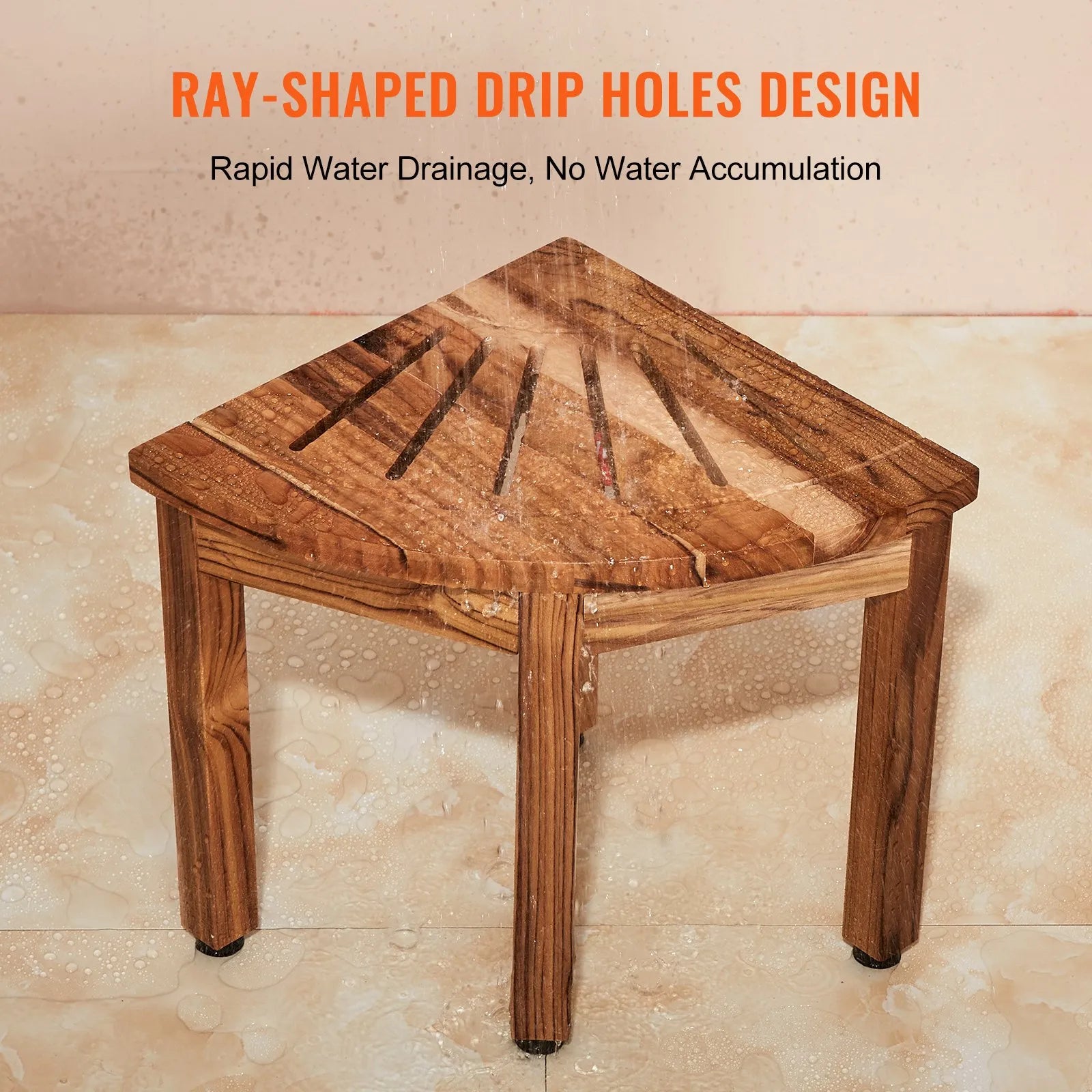 VEVOR Corner Teak Shower Bench, 12.4" Height 11.5" Radius, 100% Teak Wood Corner Shower Beach, 300 LBS with Storage Shelf, Shower Stool for Inside & Outside Shower, for Bathroom