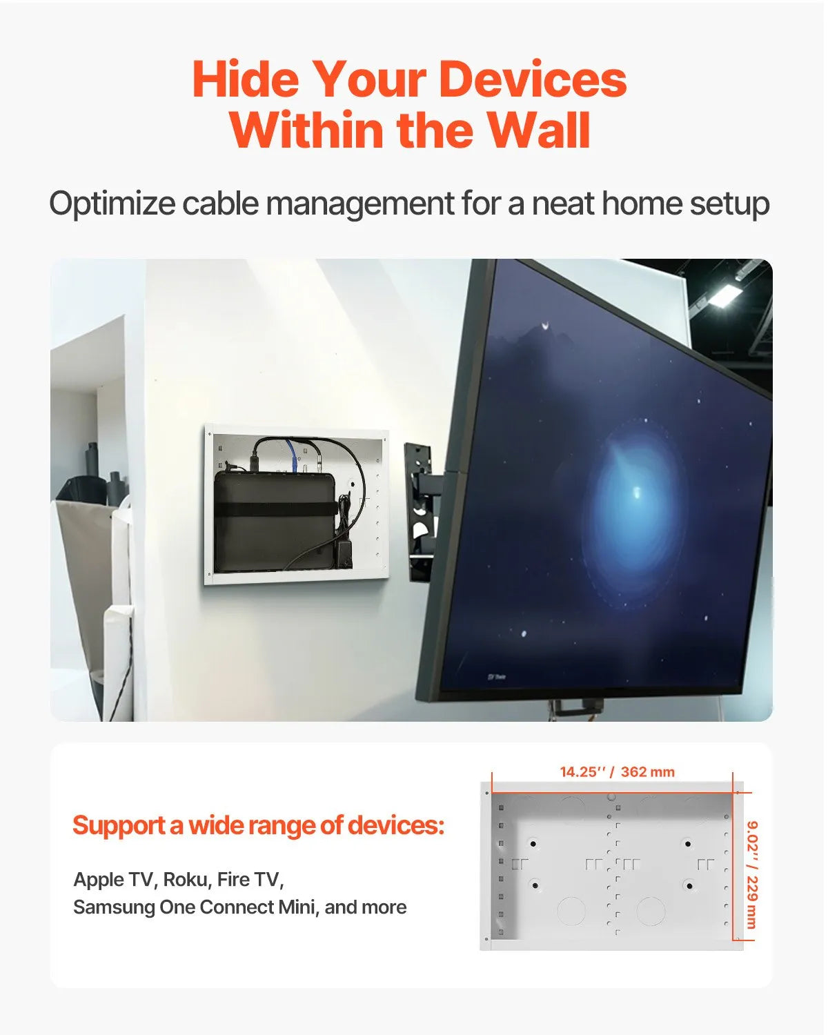 VEVOR Structured Media Enclosure 9 in Recessed in-Wall TV Media Box with Cover