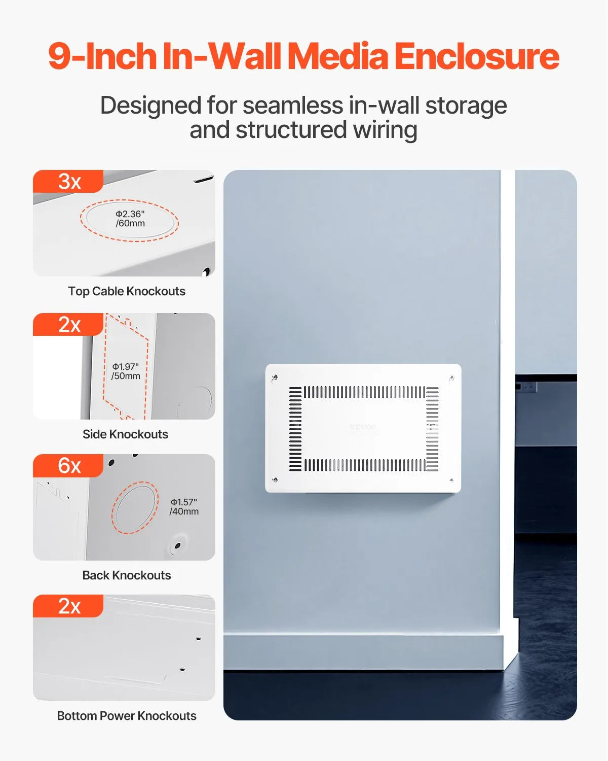 VEVOR Structured Media Enclosure 9 in Recessed in-Wall TV Media Box with Cover