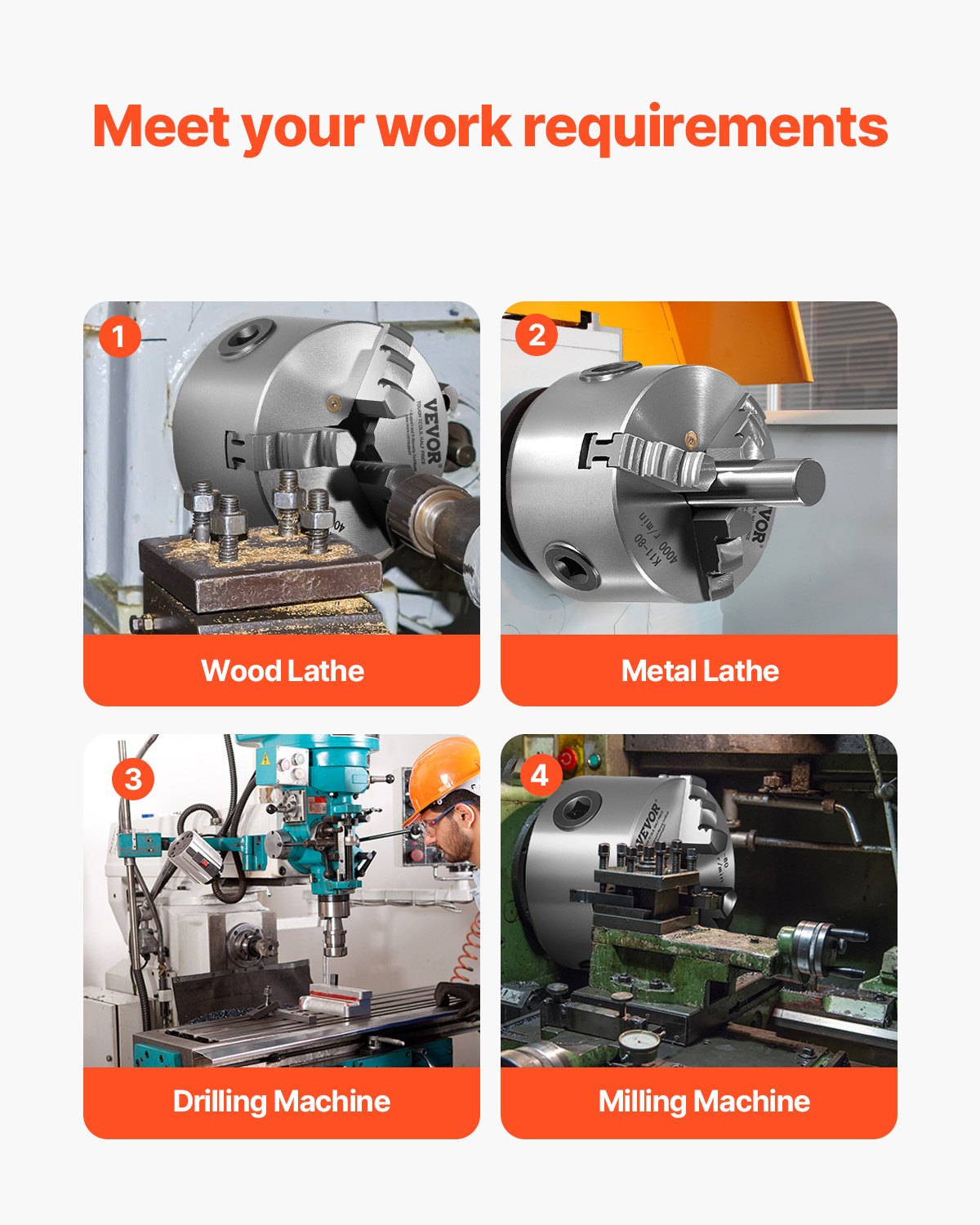 VEVOR 6 in 3-Jaw Self-Centering Lathe Chuck 1 1/2 in-8 Threaded Backing Plate