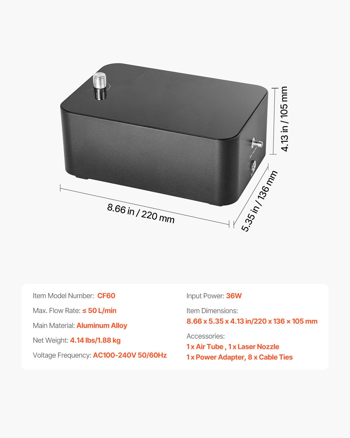 VEVOR Air Assist Adjustable 50 L/min Air Pump for Laser Engraver Cutter ? 20W