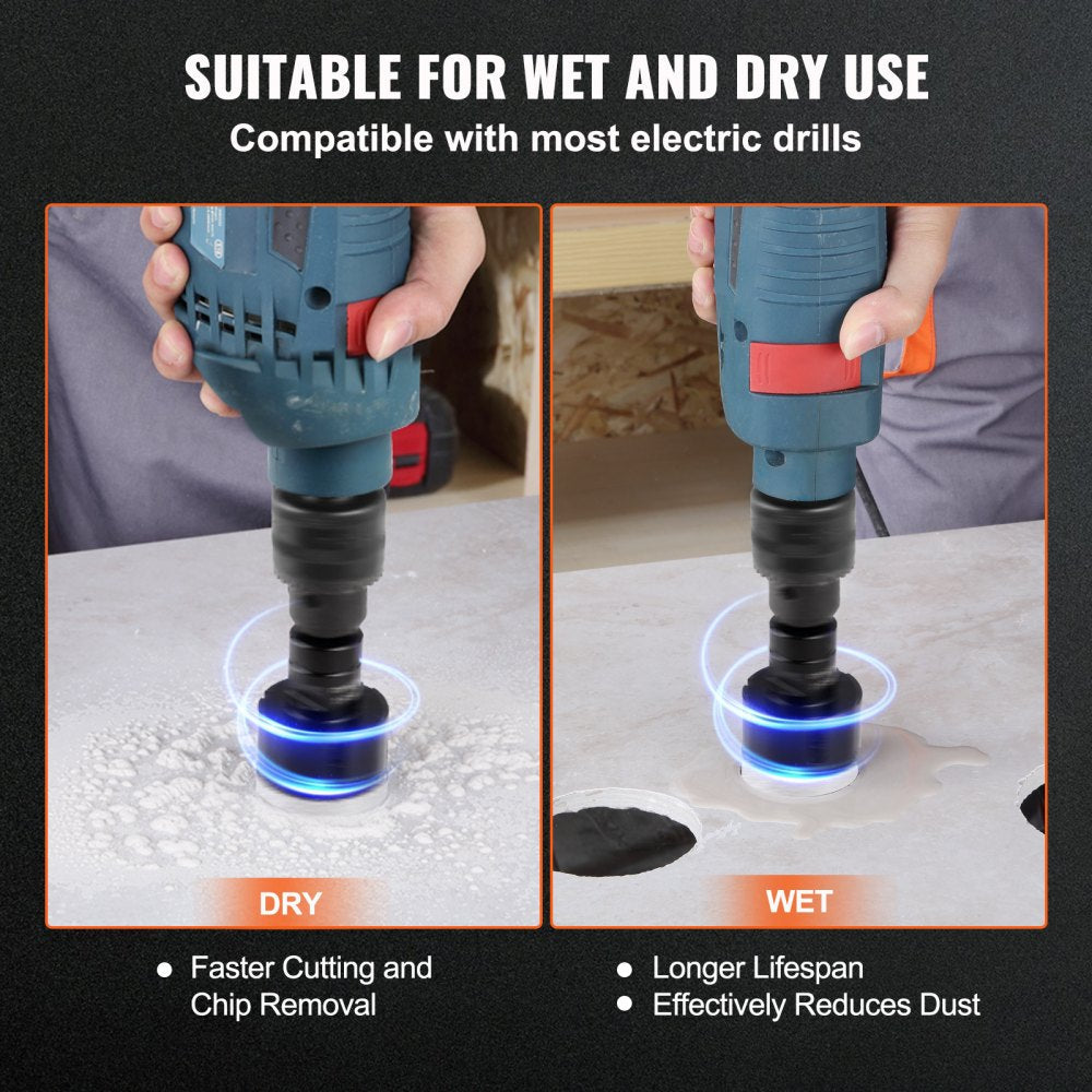 VEVOR Diamond Core Drill Bit Set, 7 PCS 6/6/6/20/25/35/50mm Diamond Hole Saw Kit, with Finger Milling Bit Cone Bit Saw Blade and  Storage Case for Dry and Wet, Diamond Drill Bits for Tile Ceramic