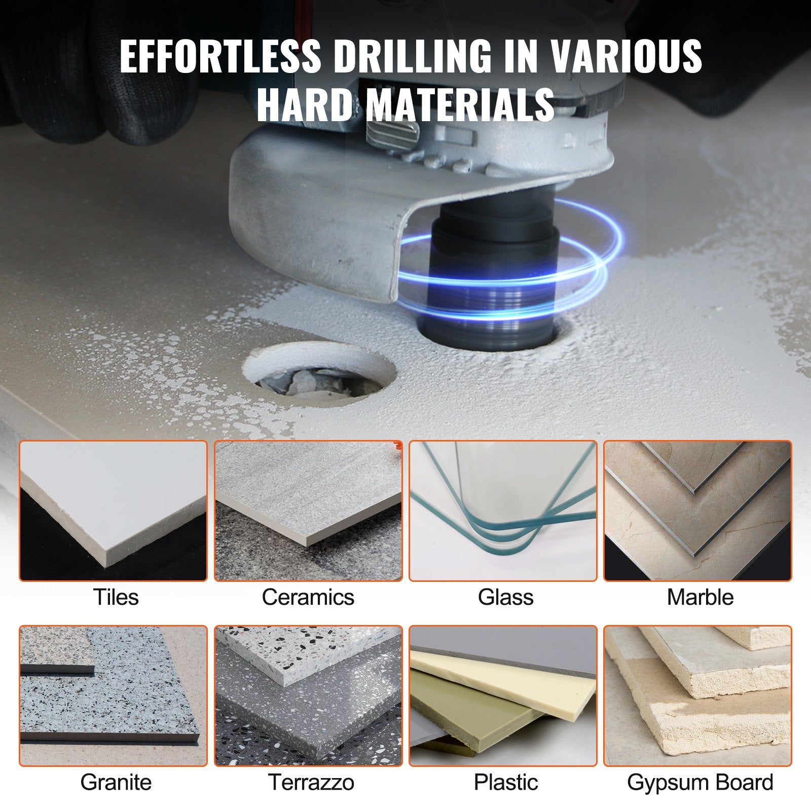 VEVOR Diamond Core Drill Bit Set, 11 PCS 6/8/10/20/25/28/32/35/45/50/65mm Diamond Hole Saw Kit, with 5/8"-11 Connector and Storage Case for Dry and Wet, Diamond Drill Bits for Tile Ceramic