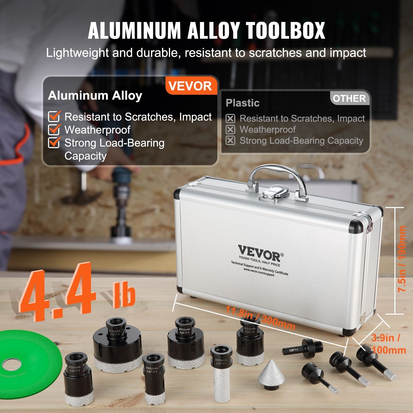 VEVOR Diamond Core Drill Bit Set, 8 PCS 6/8/10/25/35/38/50/65mm Diamond Hole Saw Kit, with Finger Milling Bit Cone Bit Saw Blade and Storage Case for Dry and Wet, Diamond Drill Bits for Tile Ceramic