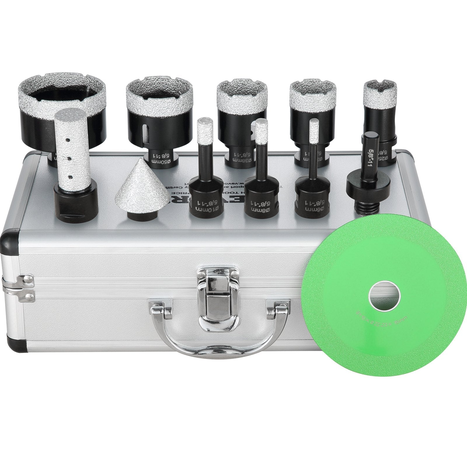 VEVOR Diamond Core Drill Bit Set, 8 PCS 6/8/10/25/35/38/50/65mm Diamond Hole Saw Kit, with Finger Milling Bit Cone Bit Saw Blade and Storage Case for Dry and Wet, Diamond Drill Bits for Tile Ceramic