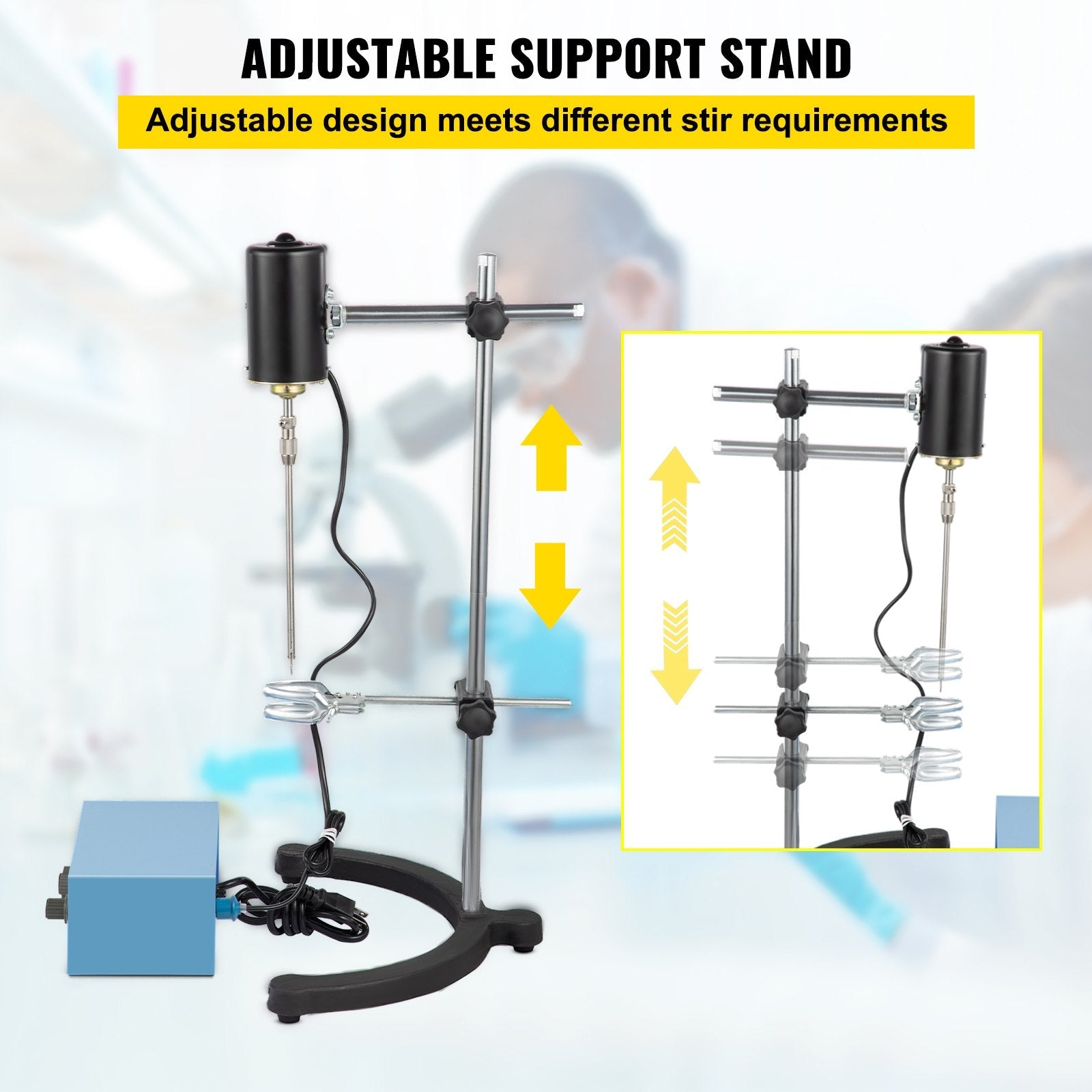 VEVOR Electric Overhead Stirrer Mixer 0-2000 RPM Overhead Stirrer Mixer 100W Overhead Stirrer 0-120 Minutes for Lab Mechanical Mixer