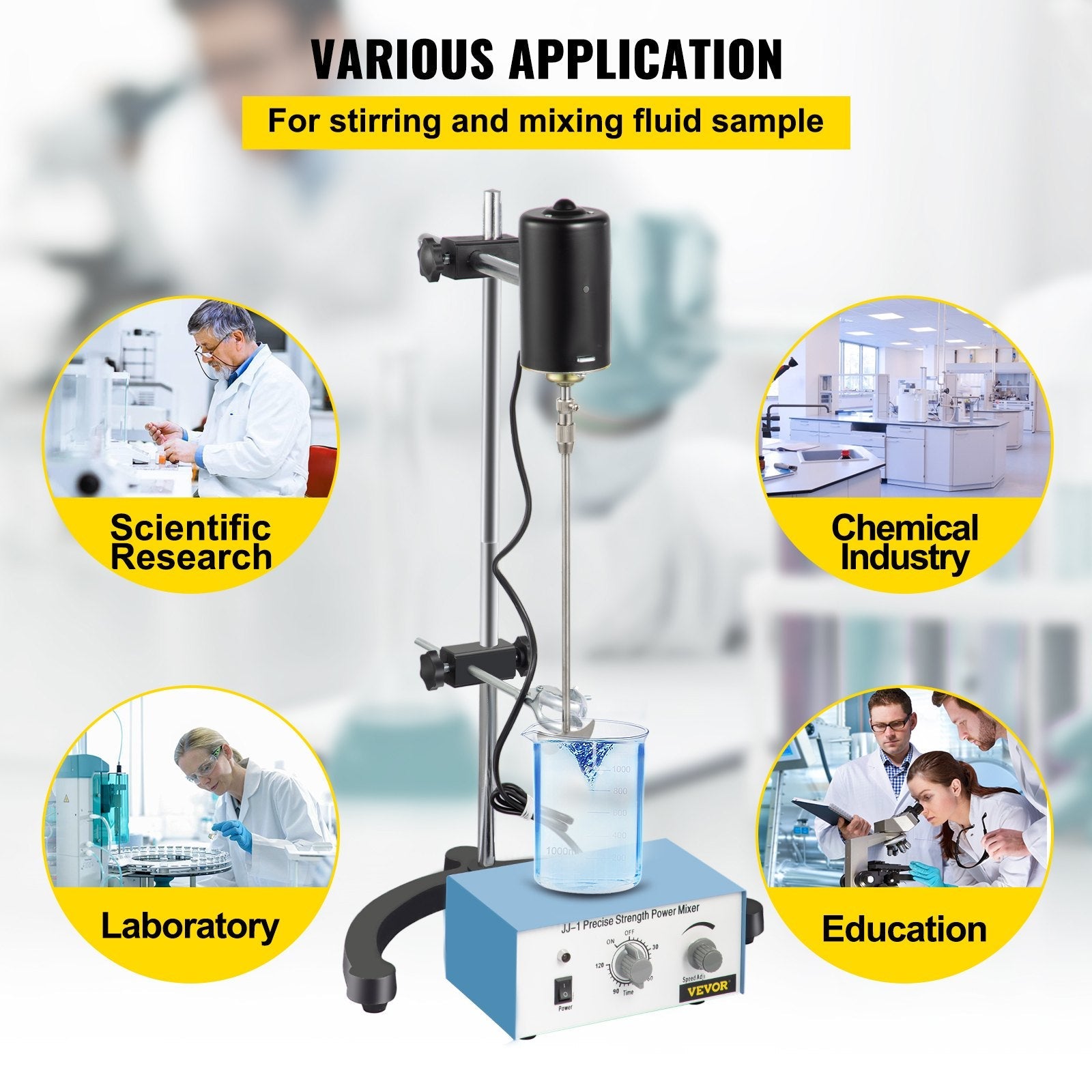 VEVOR Electric Overhead Stirrer Mixer 0-2000 RPM Overhead Stirrer Mixer 100W Overhead Stirrer 0-120 Minutes for Lab Mechanical Mixer