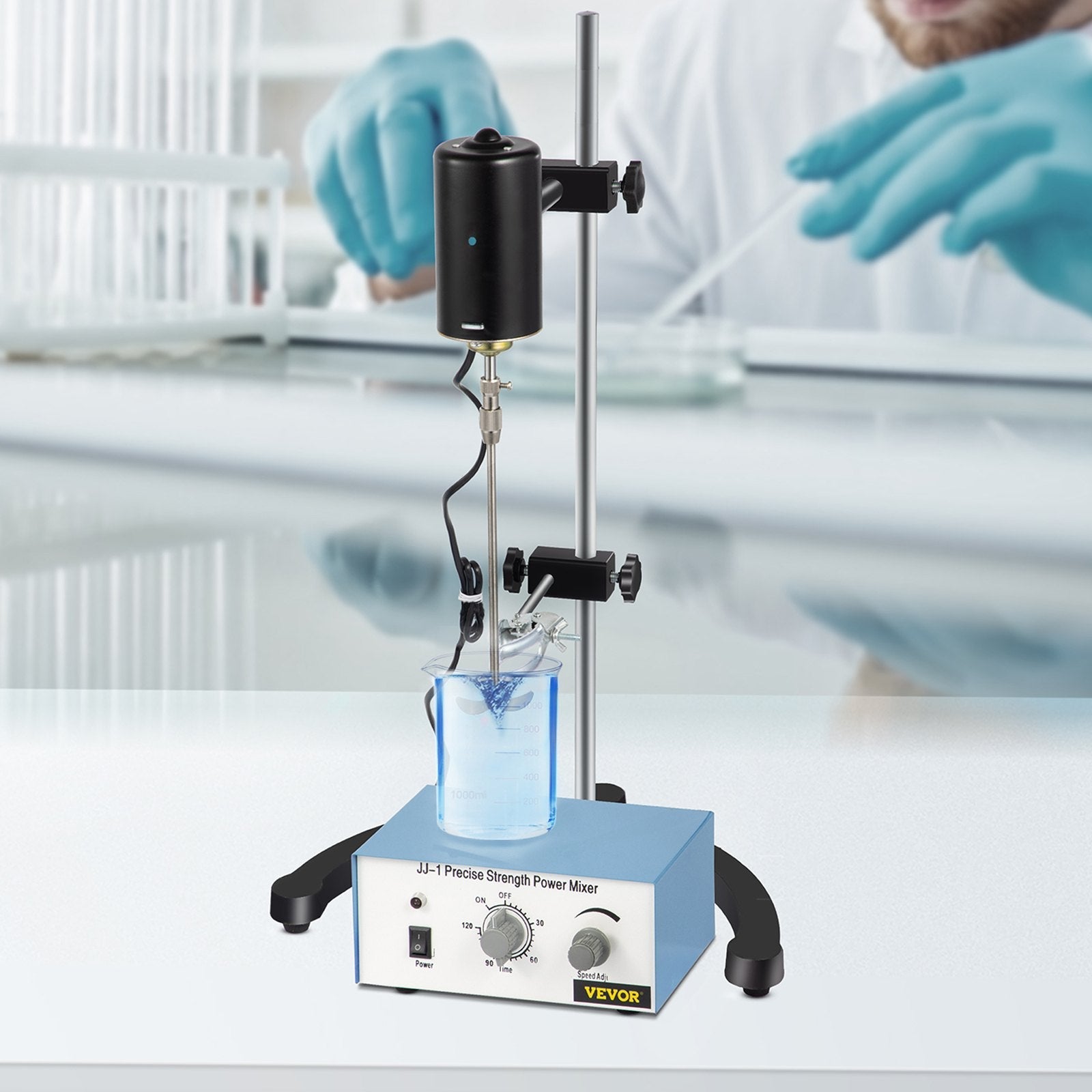 VEVOR Electric Overhead Stirrer Mixer 0-2000 RPM Overhead Stirrer Mixer 100W Overhead Stirrer 0-120 Minutes for Lab Mechanical Mixer