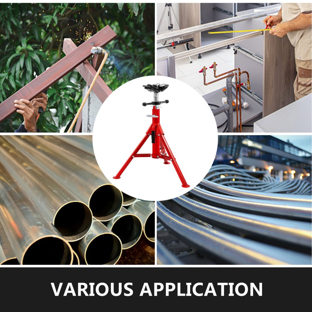 VEVOR Pipe Jack Stand with 4-Ball Transfer V-Head and Folding Legs 1500LB Welding Pipe Stand Adjustable Height 28-52IN 1107A-type Pipe Jacks for Welding