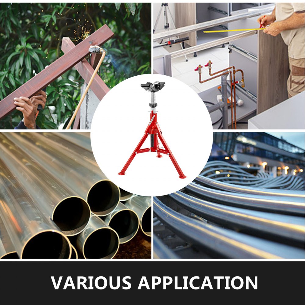 VEVOR Pipe Jack Stand with 2-Ball Transfer V-Head and Folding Legs 1500LB Welding Pipe Stand Adjustable Height 20-37IN 1107C-type Pipe Jacks for Welding