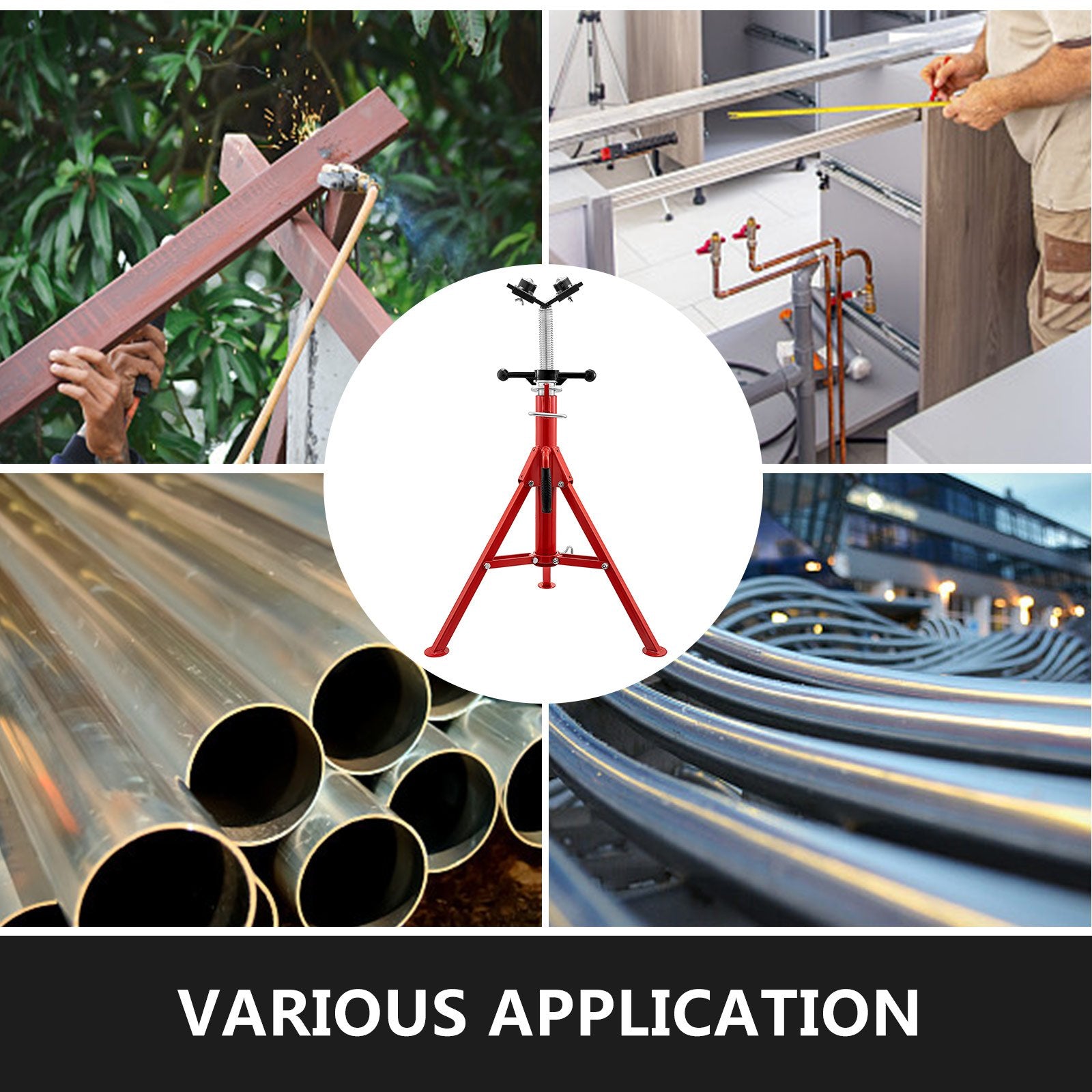 VEVOR Pipe Jack Stand with 2-Ball Transfer V-Head 6mm Thickness and Folding Legs 1300LB Welding Pipe Stand Adjustable Height 28-52IN 1107S-type Pipe Jacks for Welding