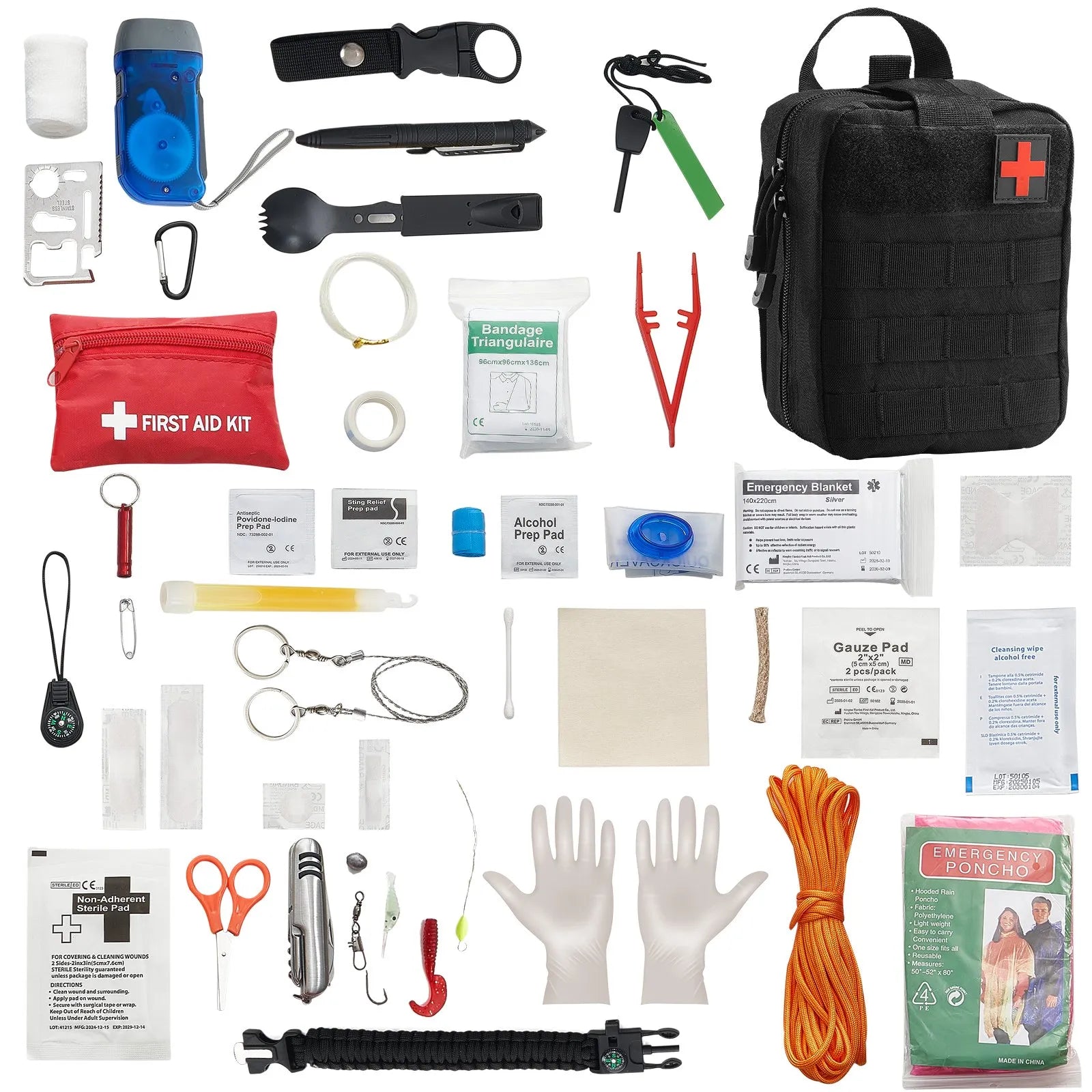 VEVOR Survival First Aid Kit 250 Pieces Emergency Medical Trauma Bag for Camping