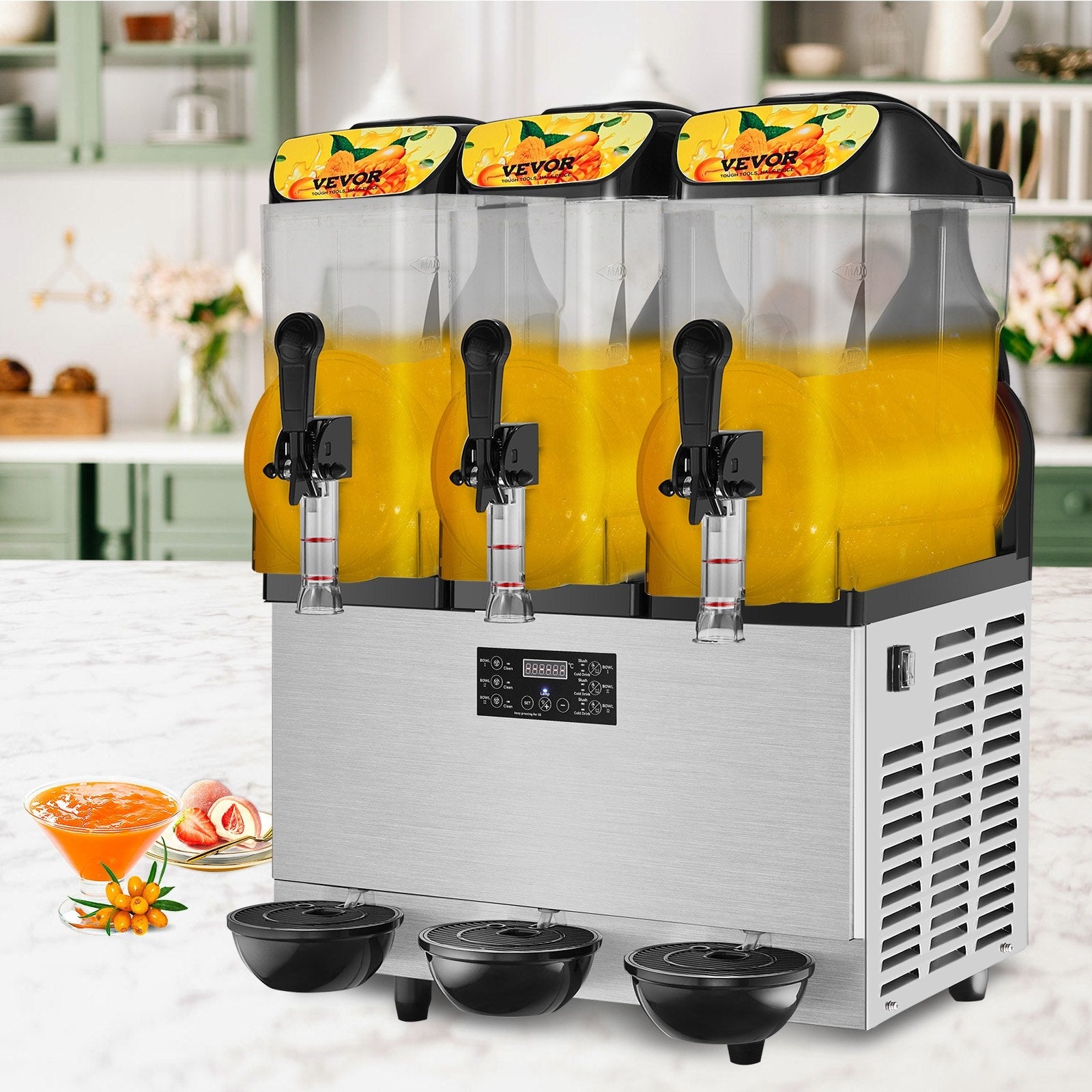 VEVOR Commercial Slushy Machine, 3 x 12L / 3.2 Gal Triple Bowl, 72 Cups Output, 110V 1300W Stainless Steel Margarita Smoothie Frozen Drink Maker, Slushie Machine for Party Cafe Restaurant Bar Home Use