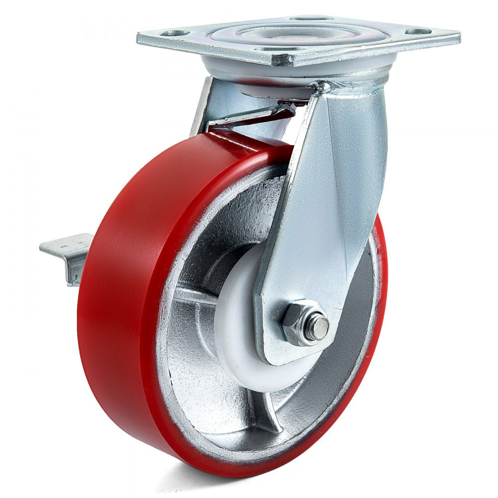 Vevor 4 Pack Swivel Caster Polyurethane 6" X 2" On Steel Wheel 2 Brake 2 Rigid