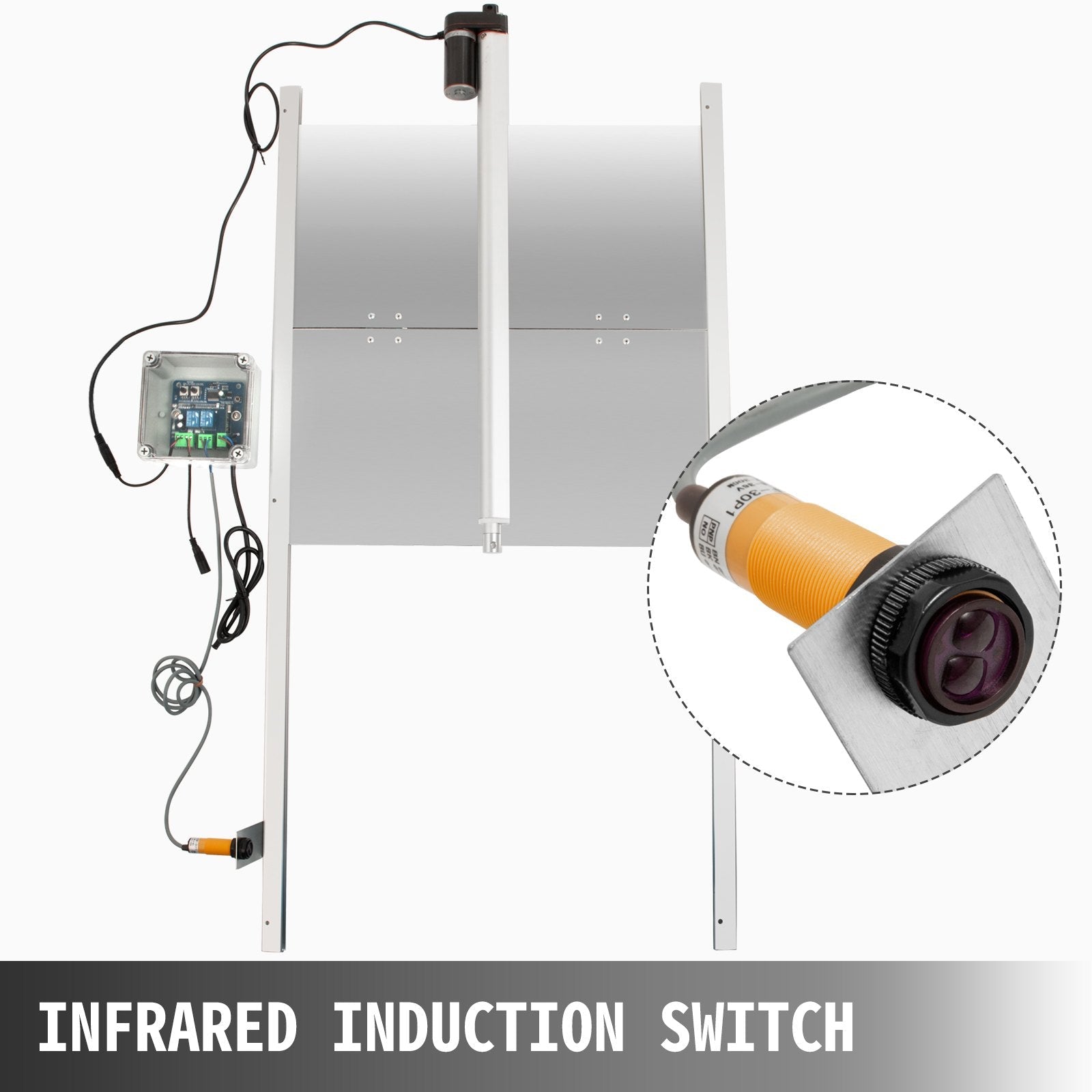 VEVOR Automatic Door Kits, 20.4"x37.7", with Light Sensor Electric Poultry Coop Opening Motor, with Infrared Induction to Avoid Chicken, Duck, Goose from Crushed, Silver