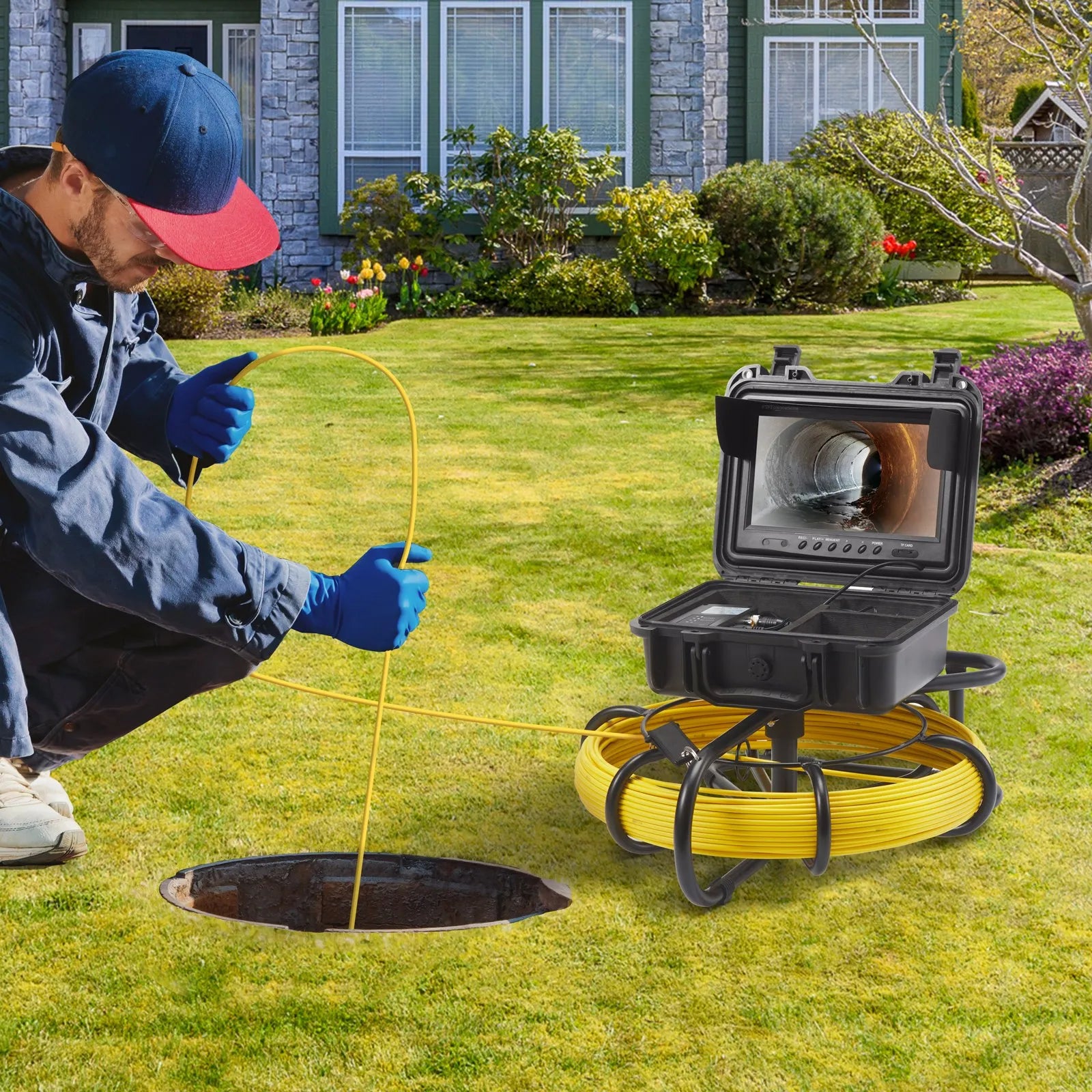 VEVOR Sewer Camera, 164 ft/50 m, 9" Screen Pipeline Inspection Camera with DVR Function, Waterproof IP68 Camera w/12 Adjustable LEDs, w/a 16G SD Card, for Sewer Line, Home, Duct Drain Pipe Plumbing