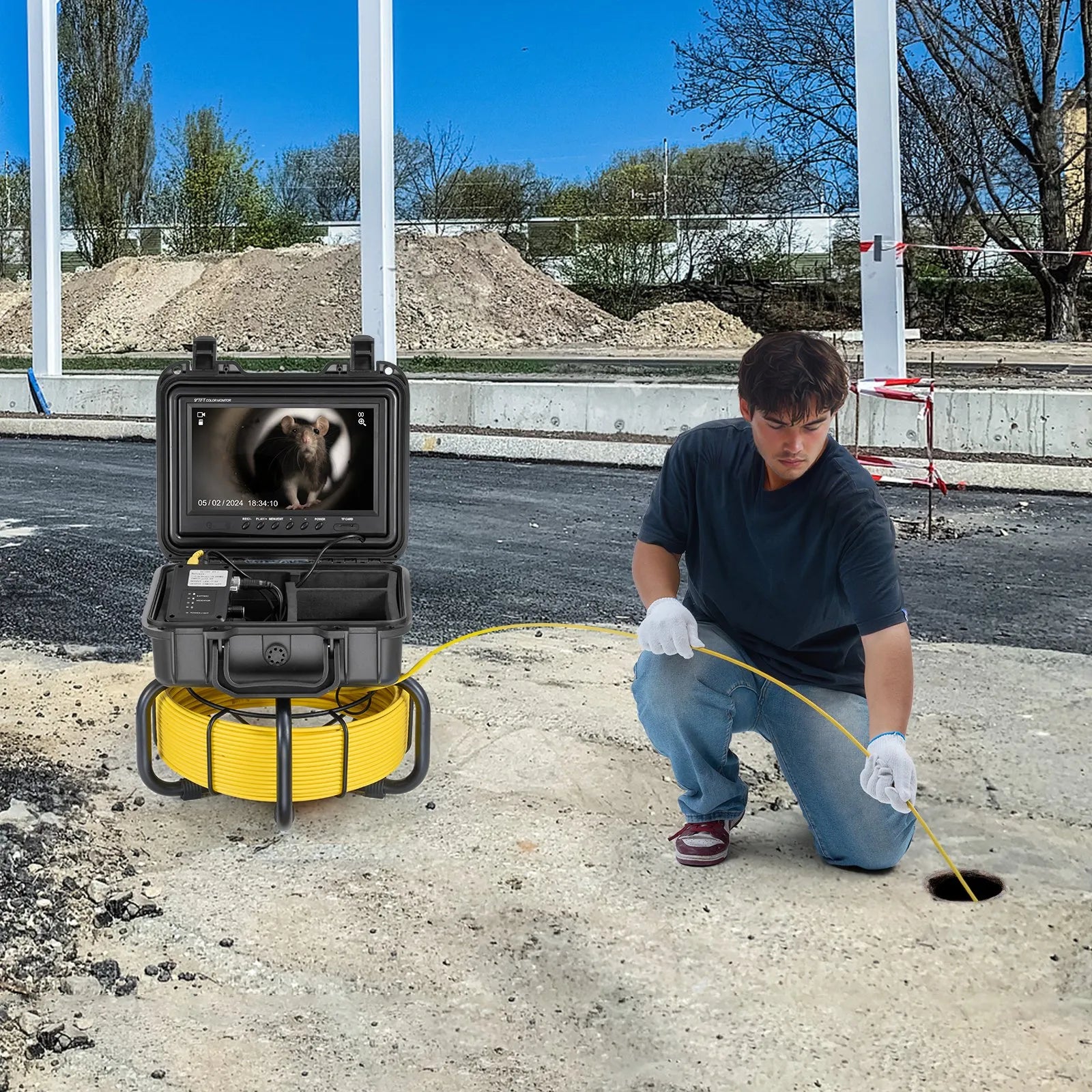 VEVOR Sewer Camera 98 ft/30m Self-Leveling Drain Camera with 9" Screen 36X Zoom